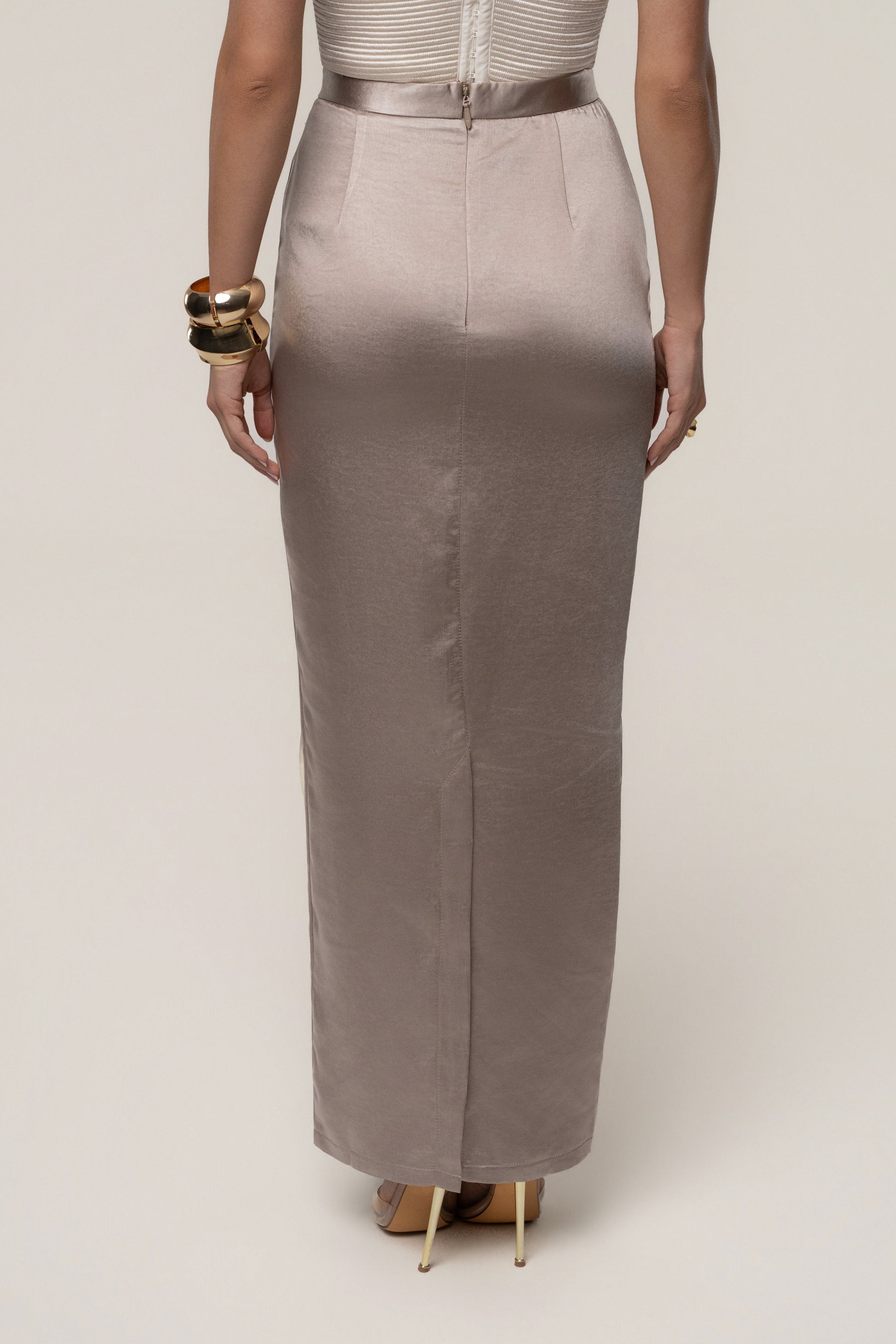 Taupe Midnight Mirage Satin Skirt JLUXLABEL