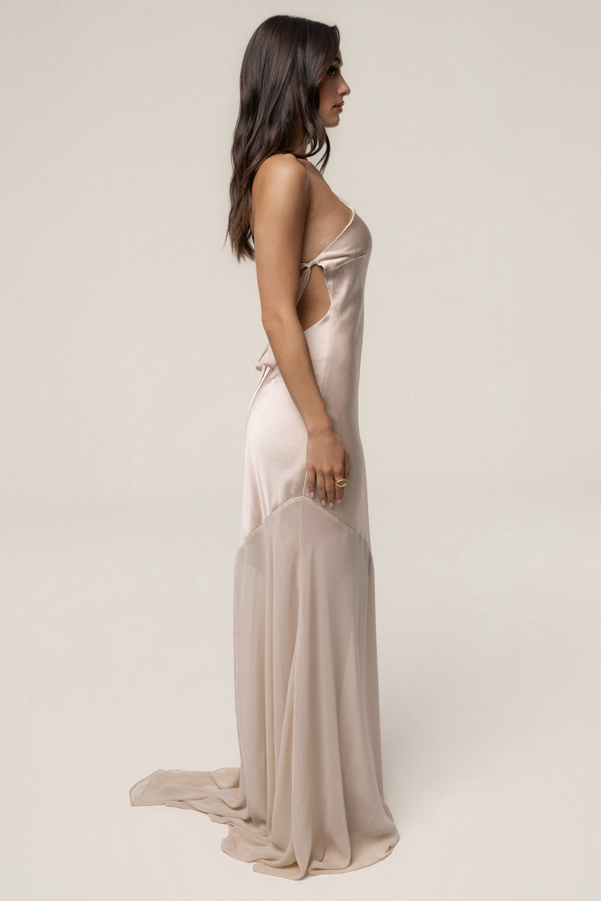 Champagne Olivia  One Shoulder Maxi Dress JLUXLABEL
