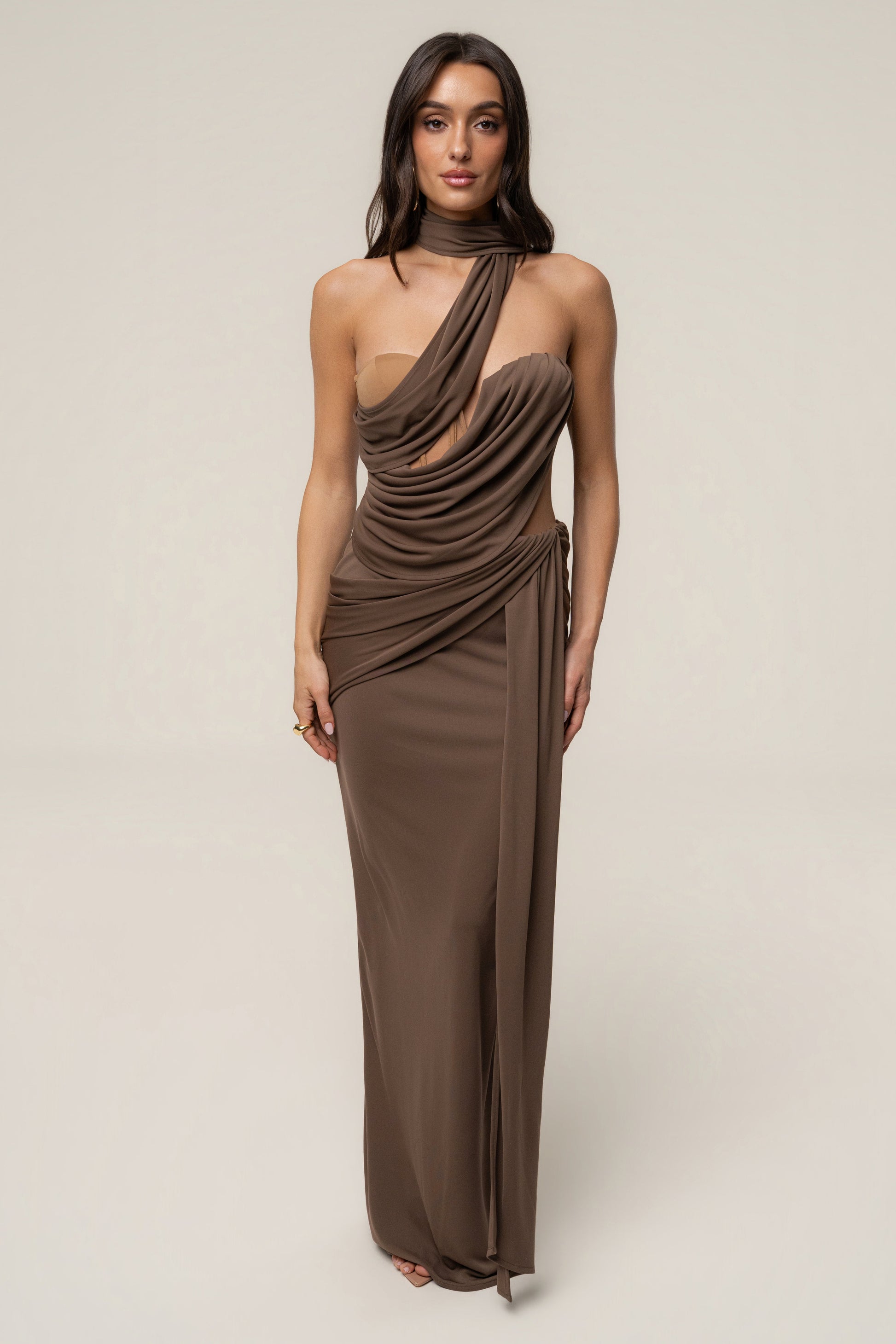 Dark Taupe Empress of Hearts Maxi Gown JLUXLABEL