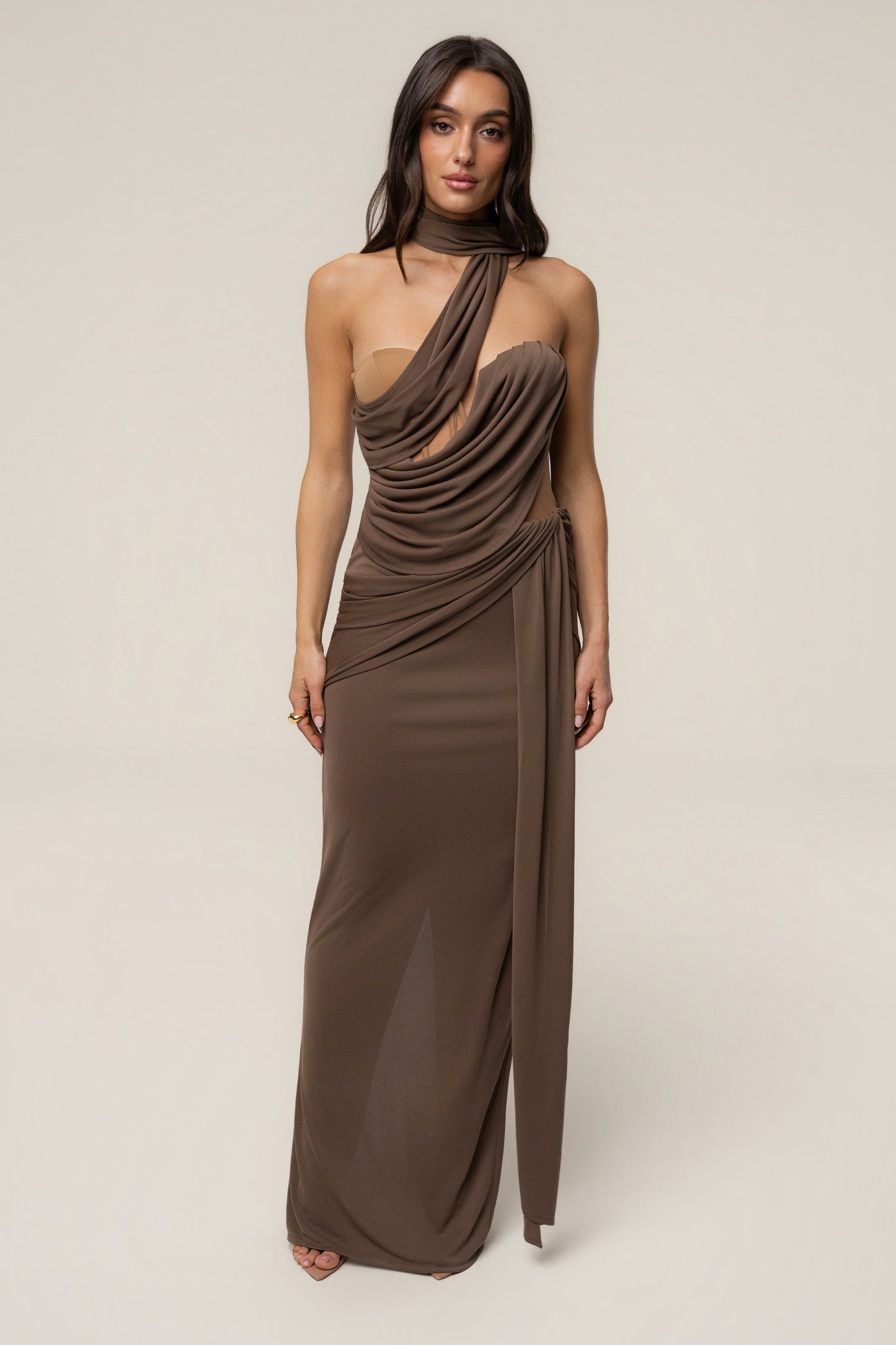 Dark Taupe Empress of Hearts Maxi Gown JLUXLABEL