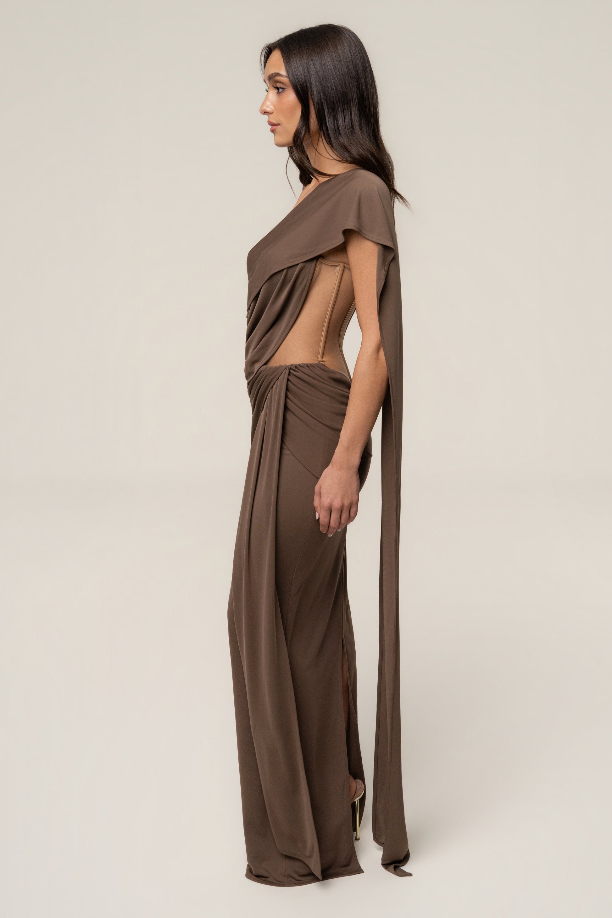Dark Taupe Empress of Hearts Maxi Gown JLUXLABEL
