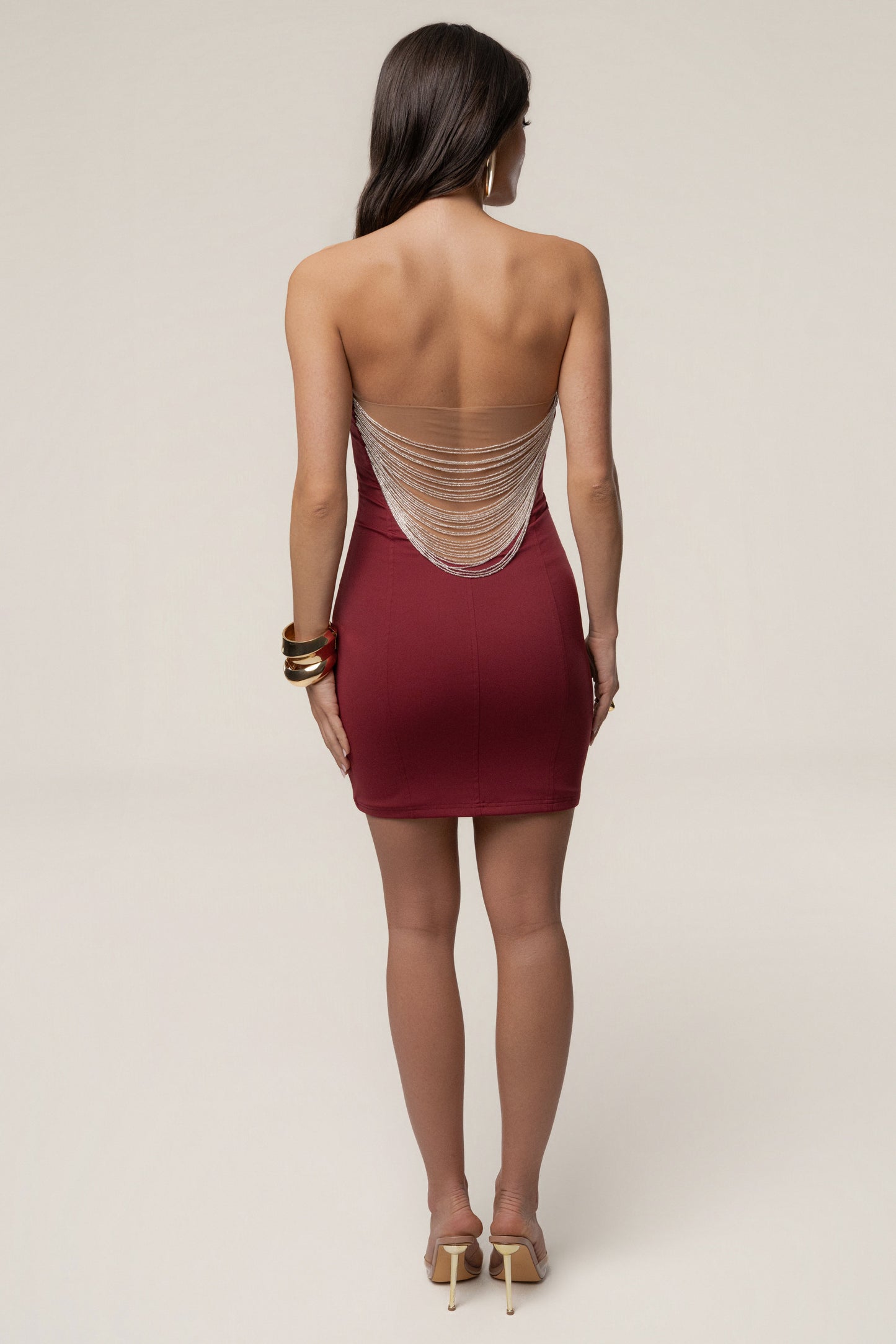 Burgundy Gilded Radiance Mini Dress JLUXLABEL