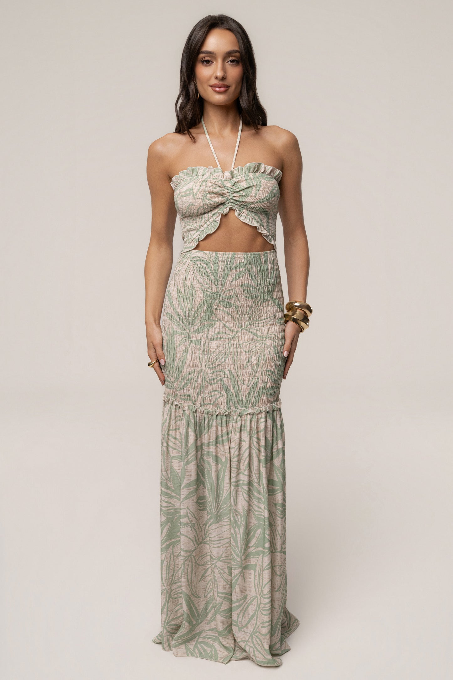 Green Print Emma Smocked Maxi Dress JLUXLABEL