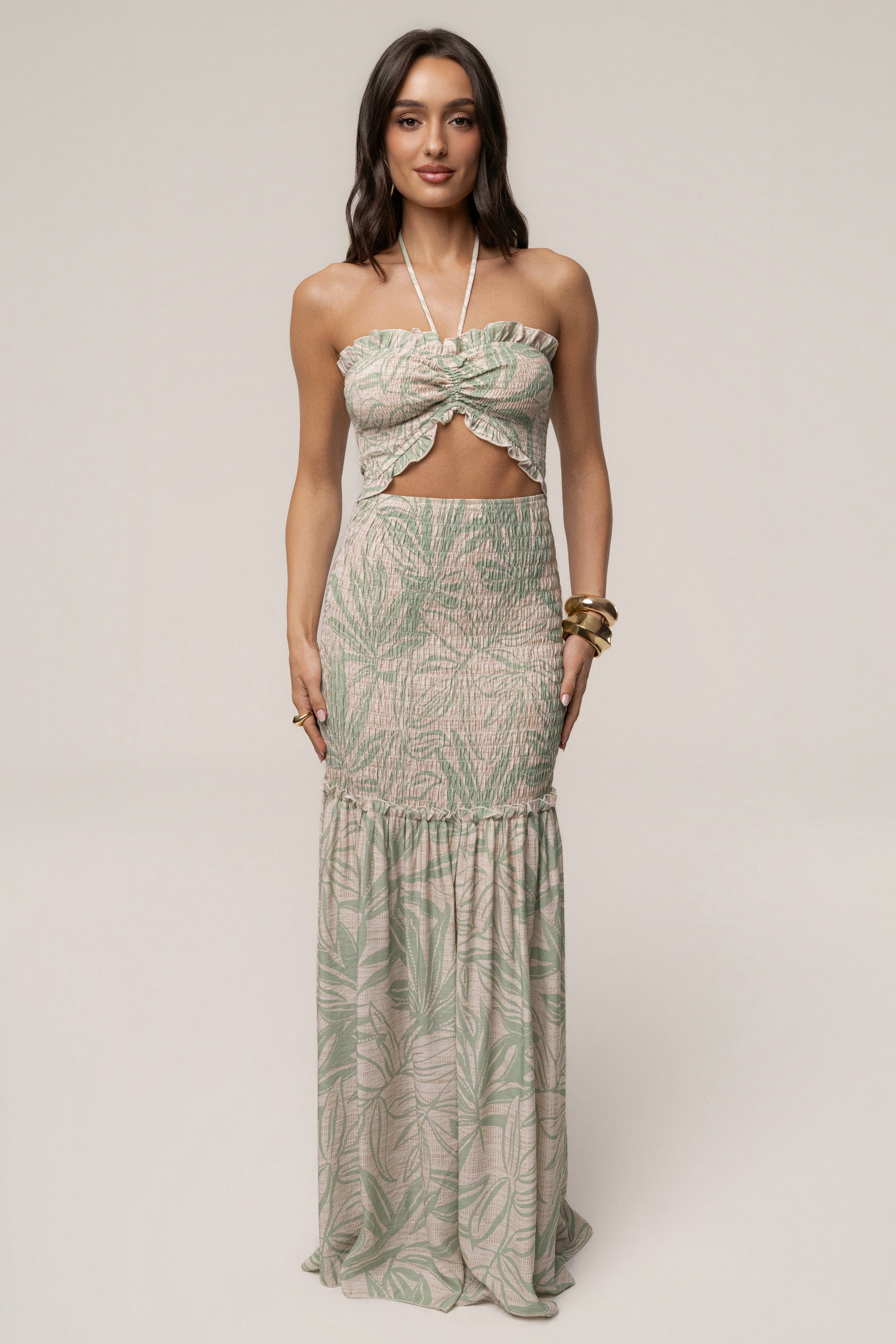Green Print Emma Smocked Maxi Dress JLUXLABEL