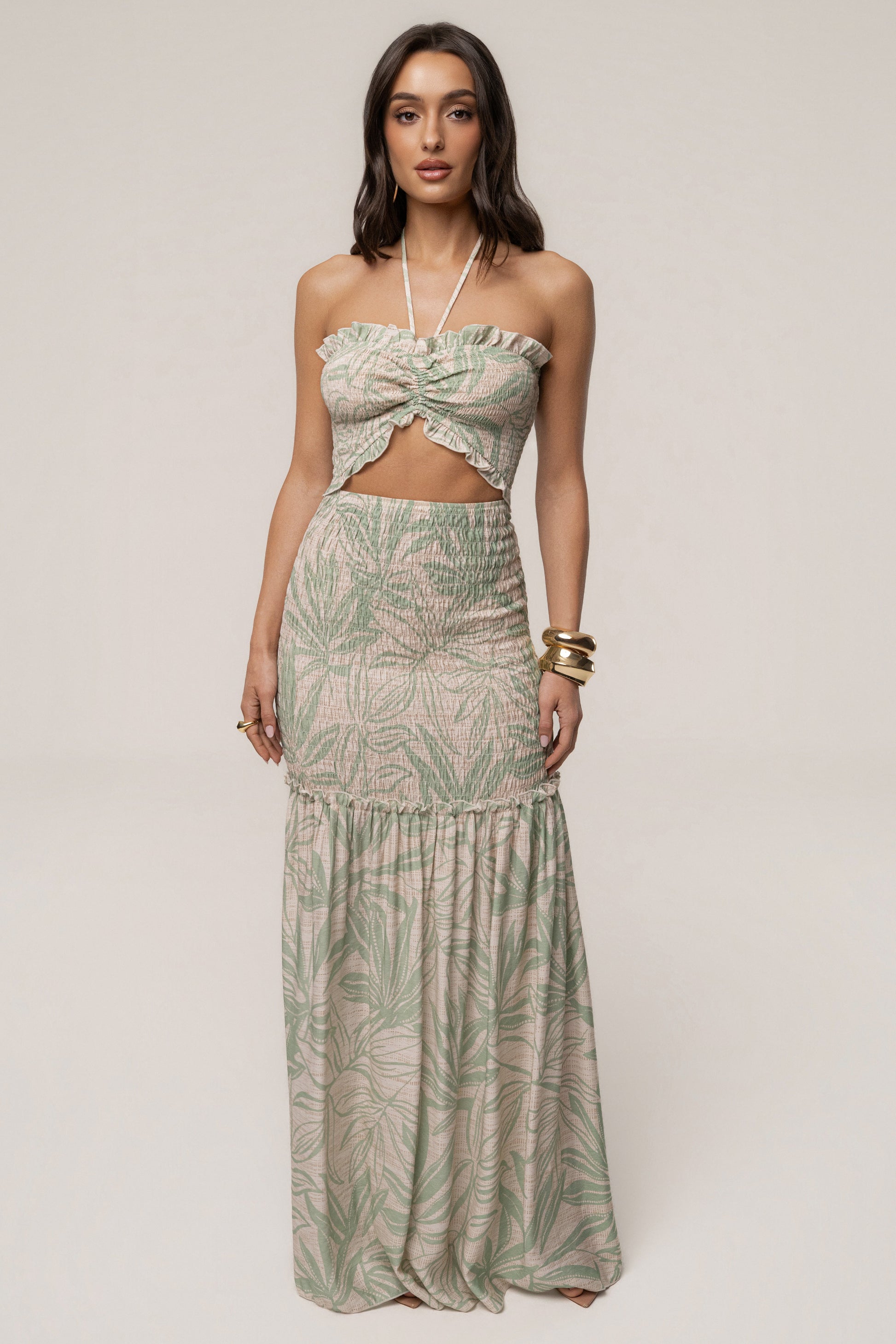 Green Print Emma Smocked Maxi Dress JLUXLABEL