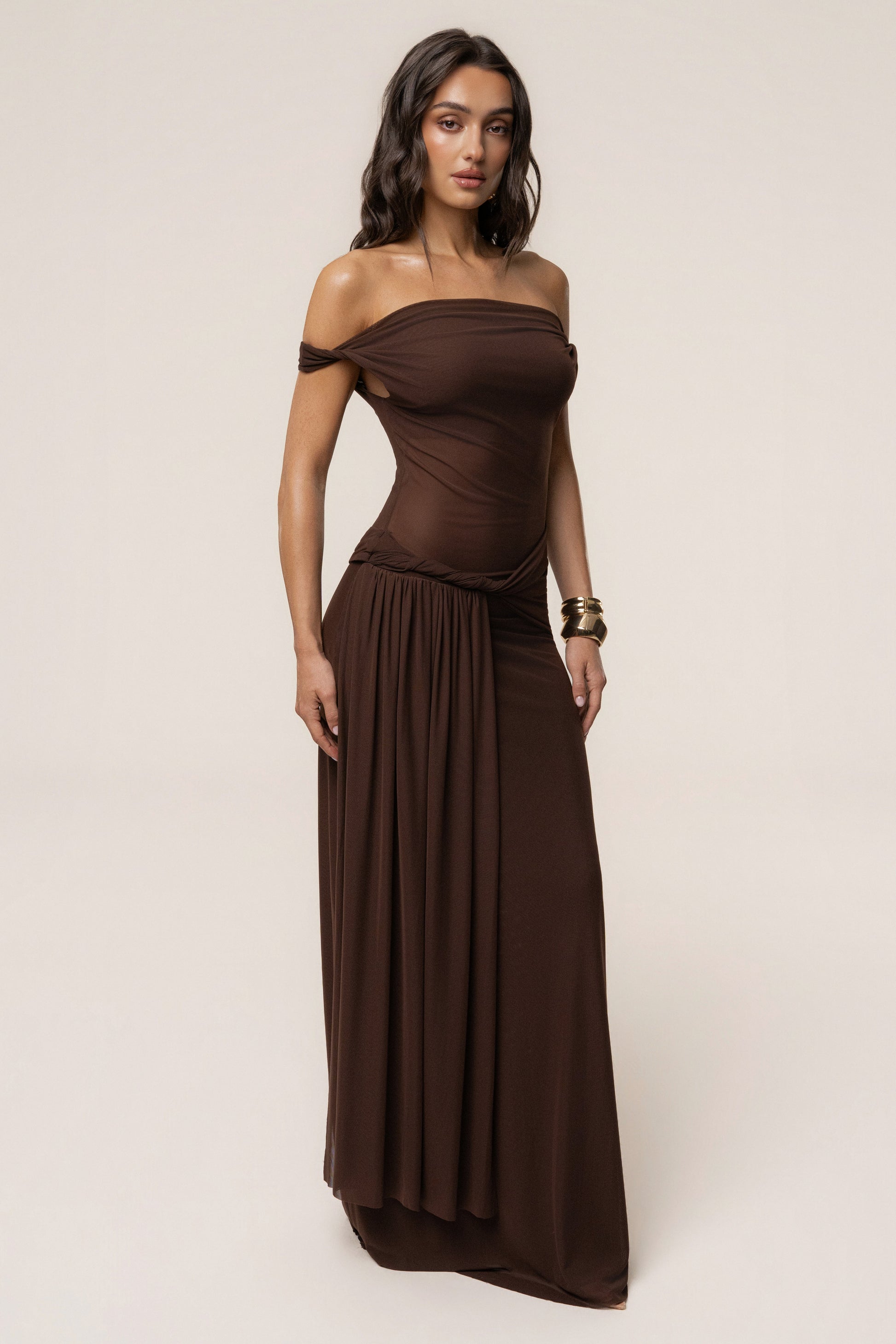 Brown Serenity Drape Gown JLUXLABEL