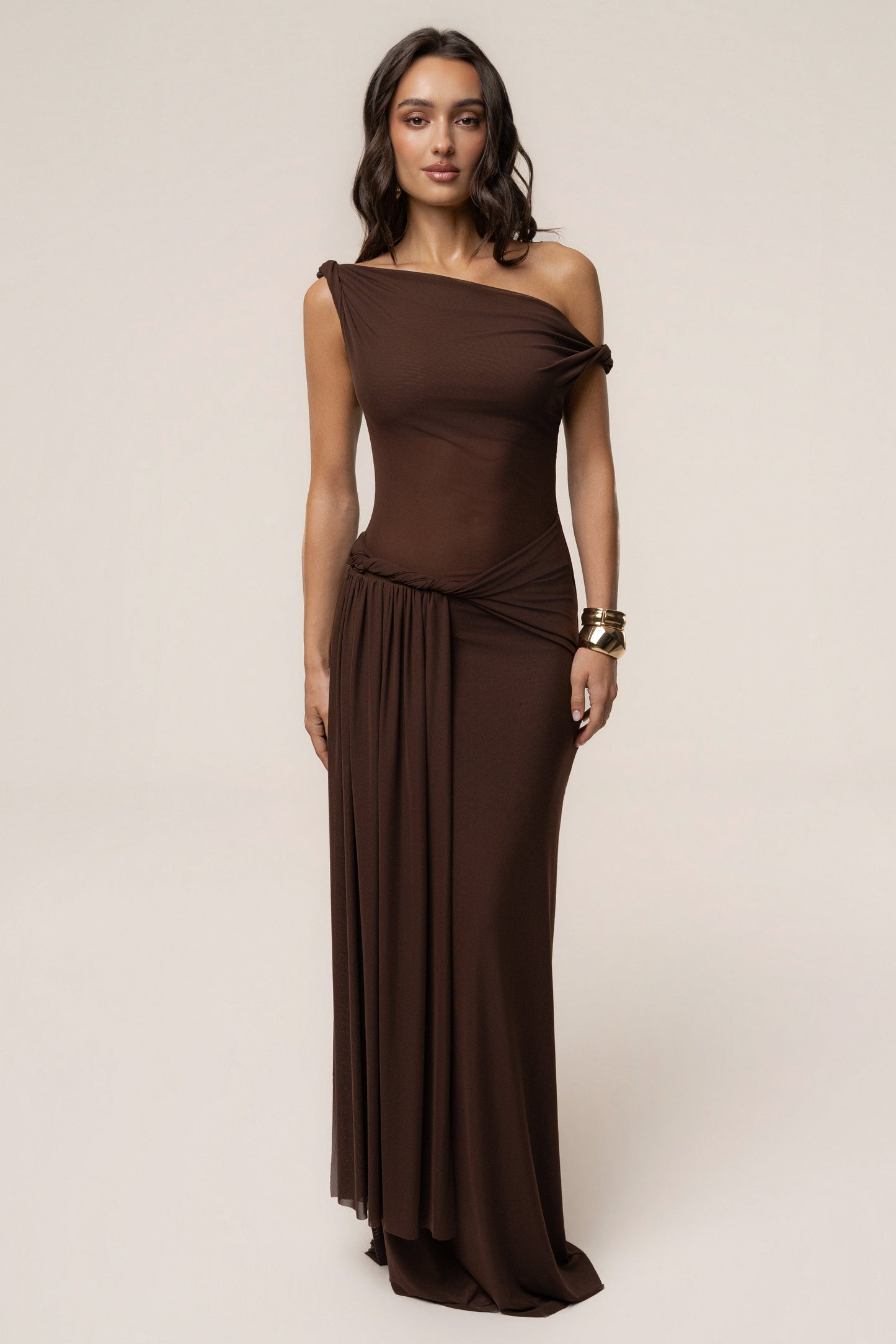 Brown Serenity Drape Gown JLUXLABEL