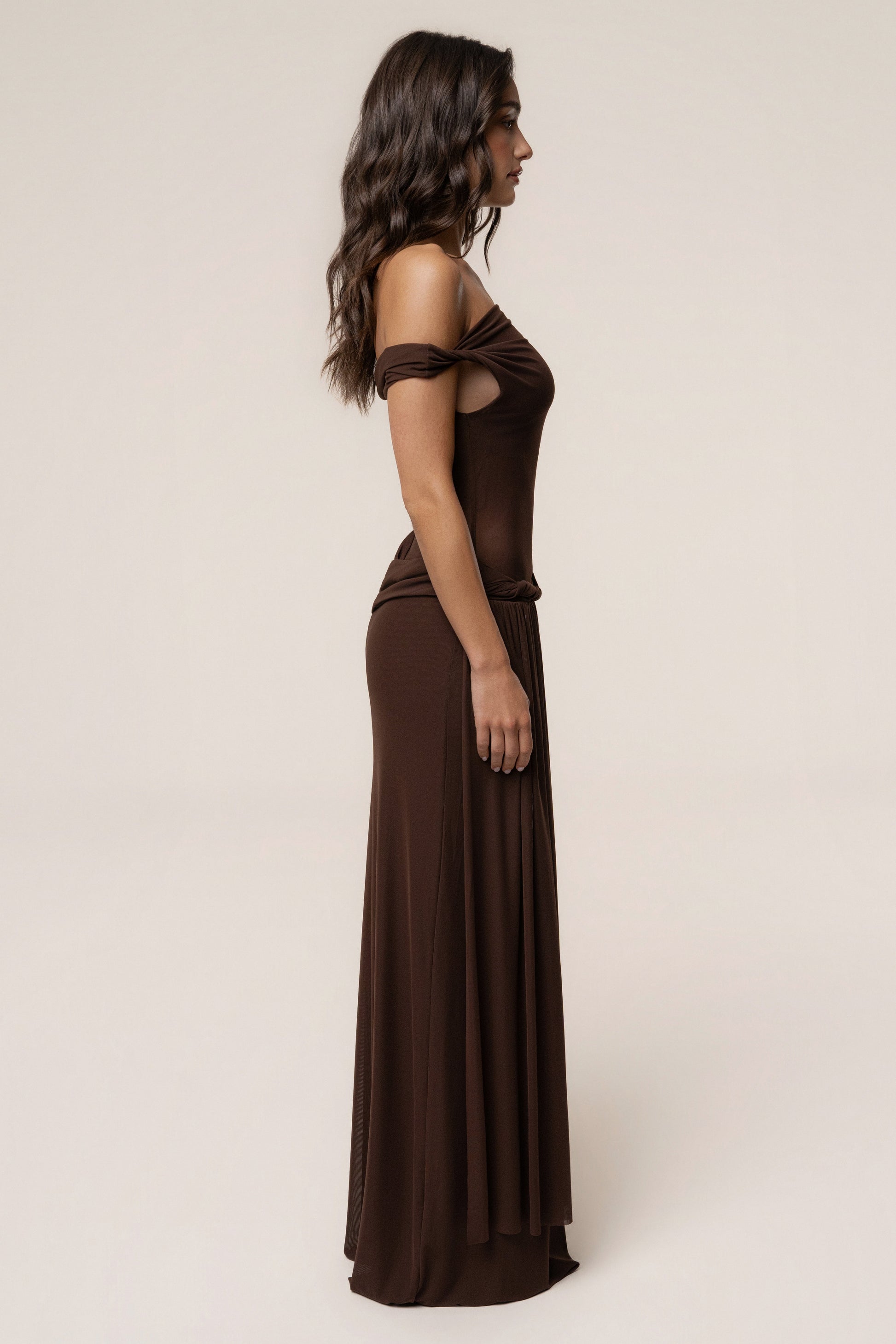 Brown Serenity Drape Gown JLUXLABEL