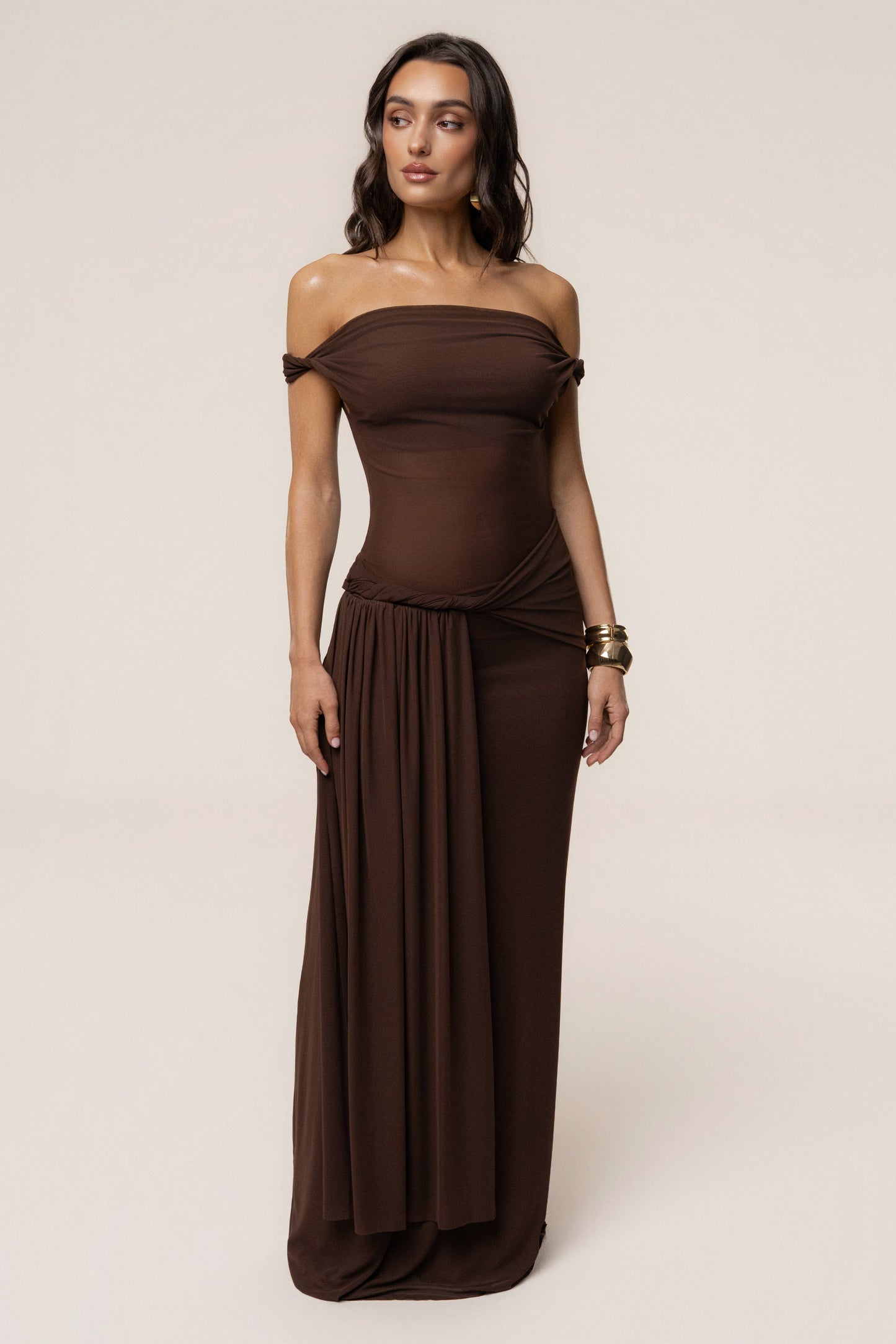 Brown Serenity Drape Gown JLUXLABEL
