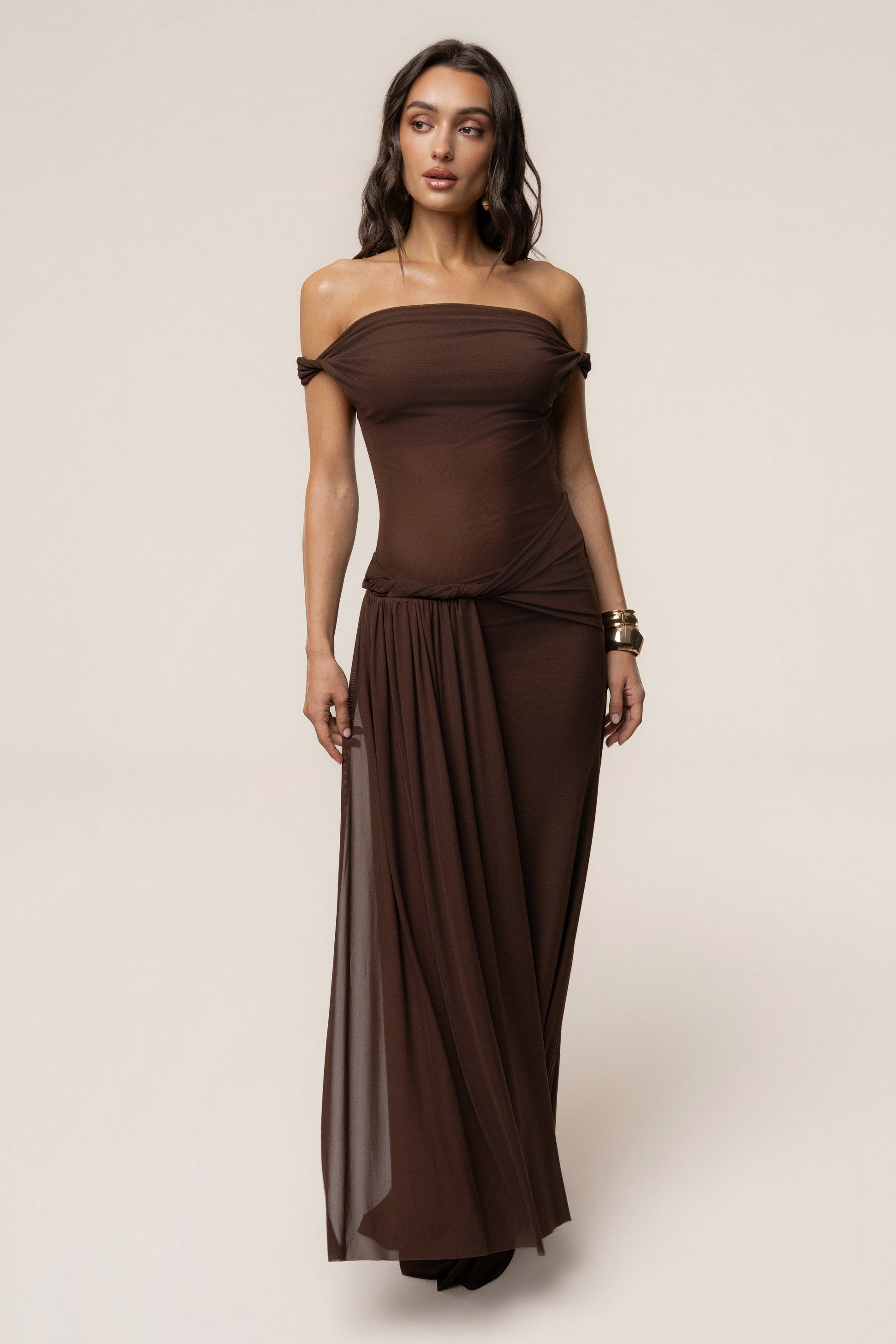 Brown Serenity Drape Gown JLUXLABEL