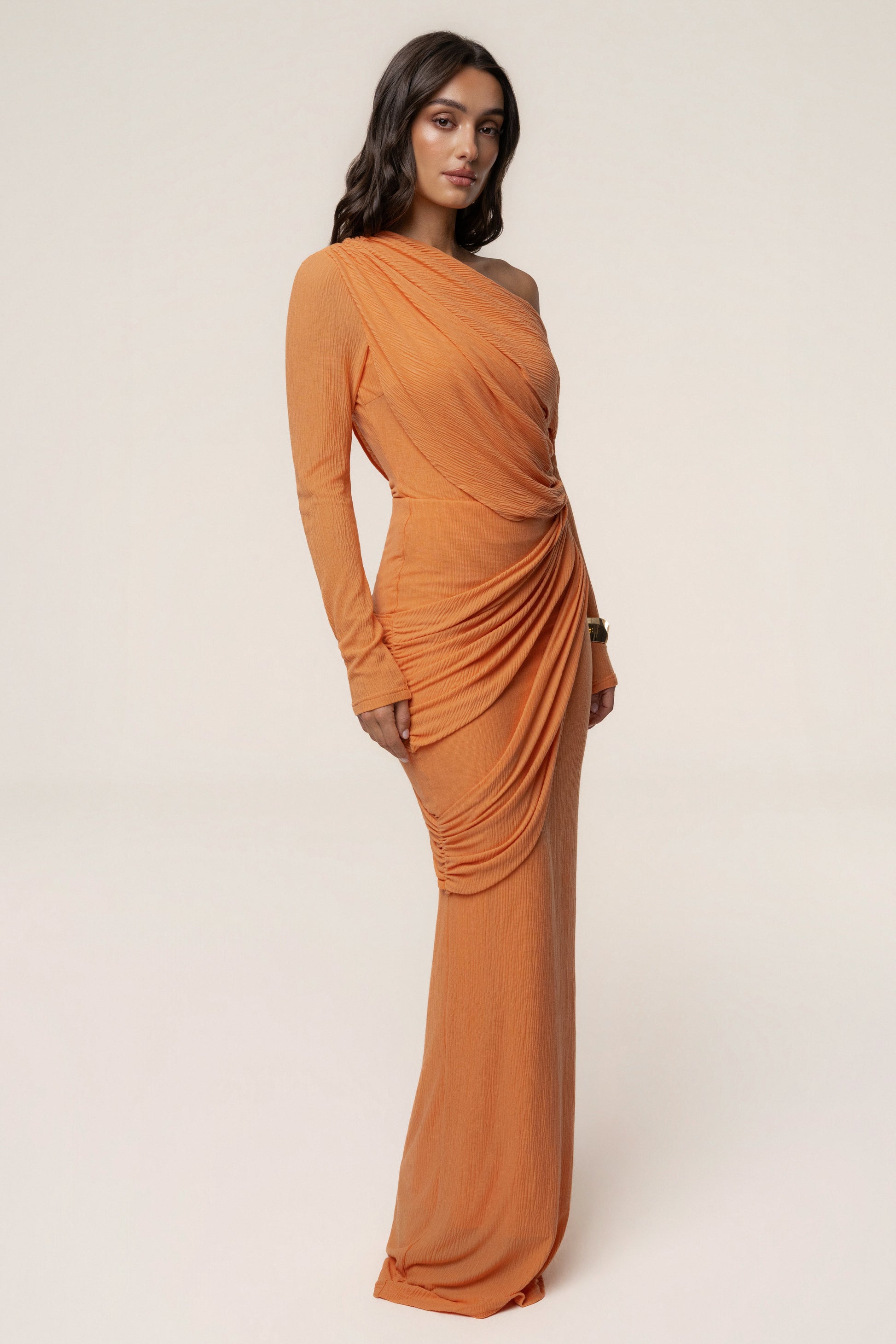 Coral Textured One Shoulder Bodysuit JLUXLABEL