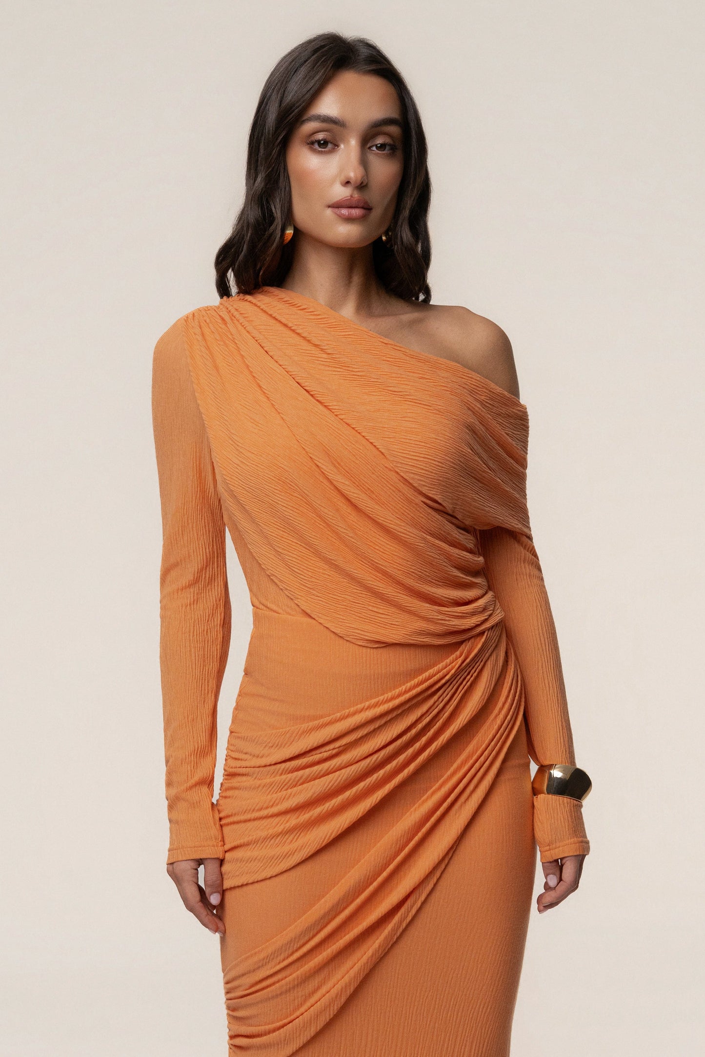 Coral Textured One Shoulder Bodysuit JLUXLABEL