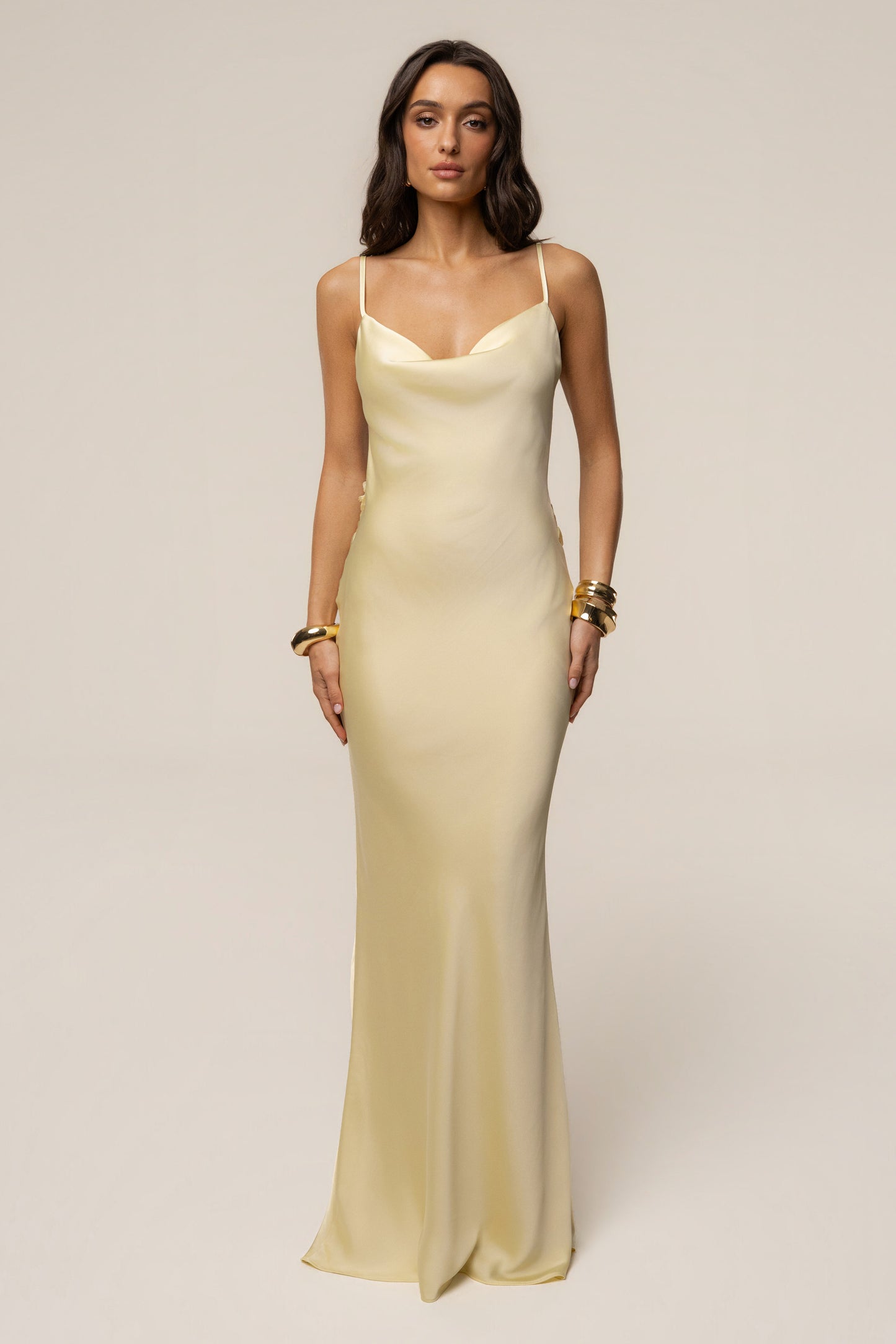 PRE-ORDER Yellow Down The Aisle Satin Gown NEWFASHIONEDGE