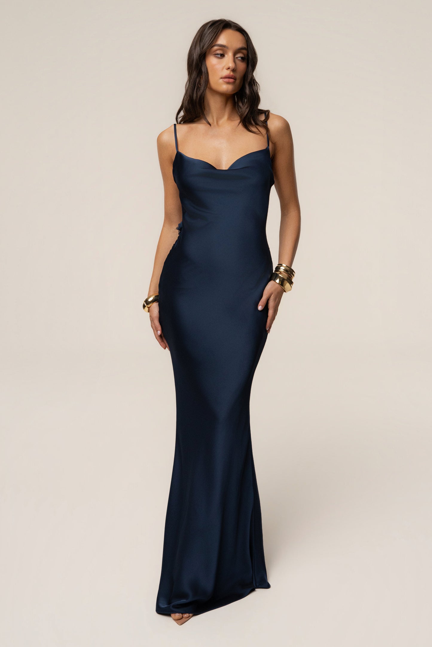 PRE-ORDER Navy Down The Aisle Satin Gown NEWFASHIONEDGE