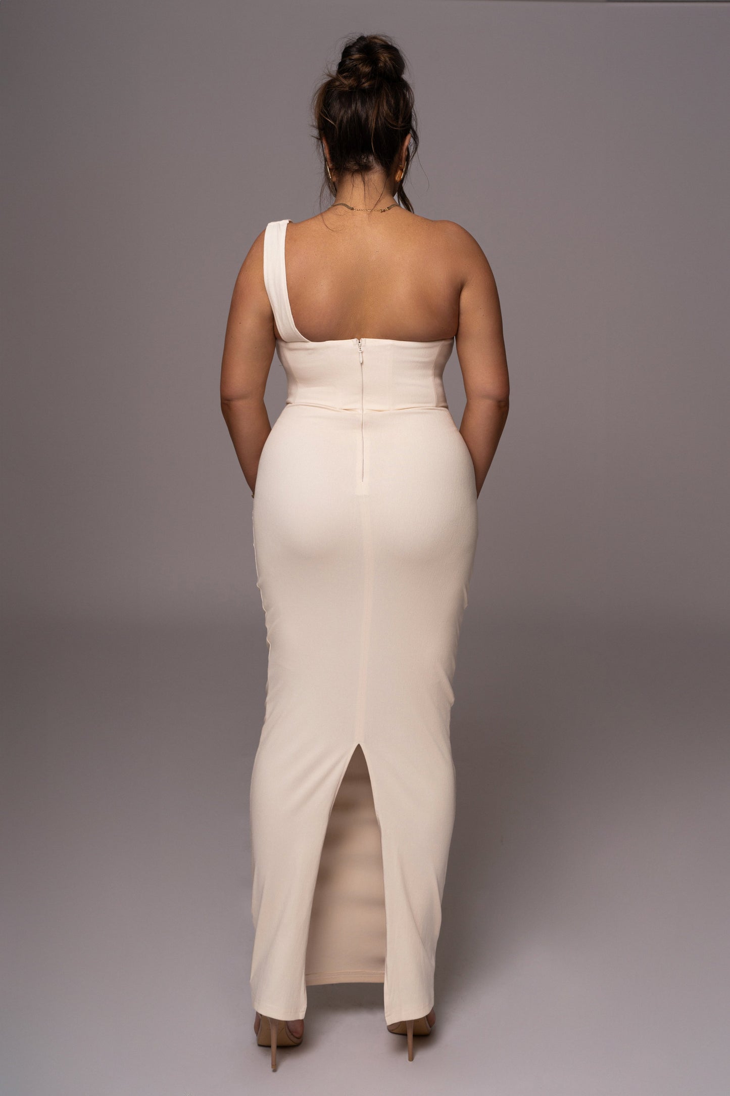 Buttercream Denim Krishna One Shoulder Maxi Dress JLUXLABEL