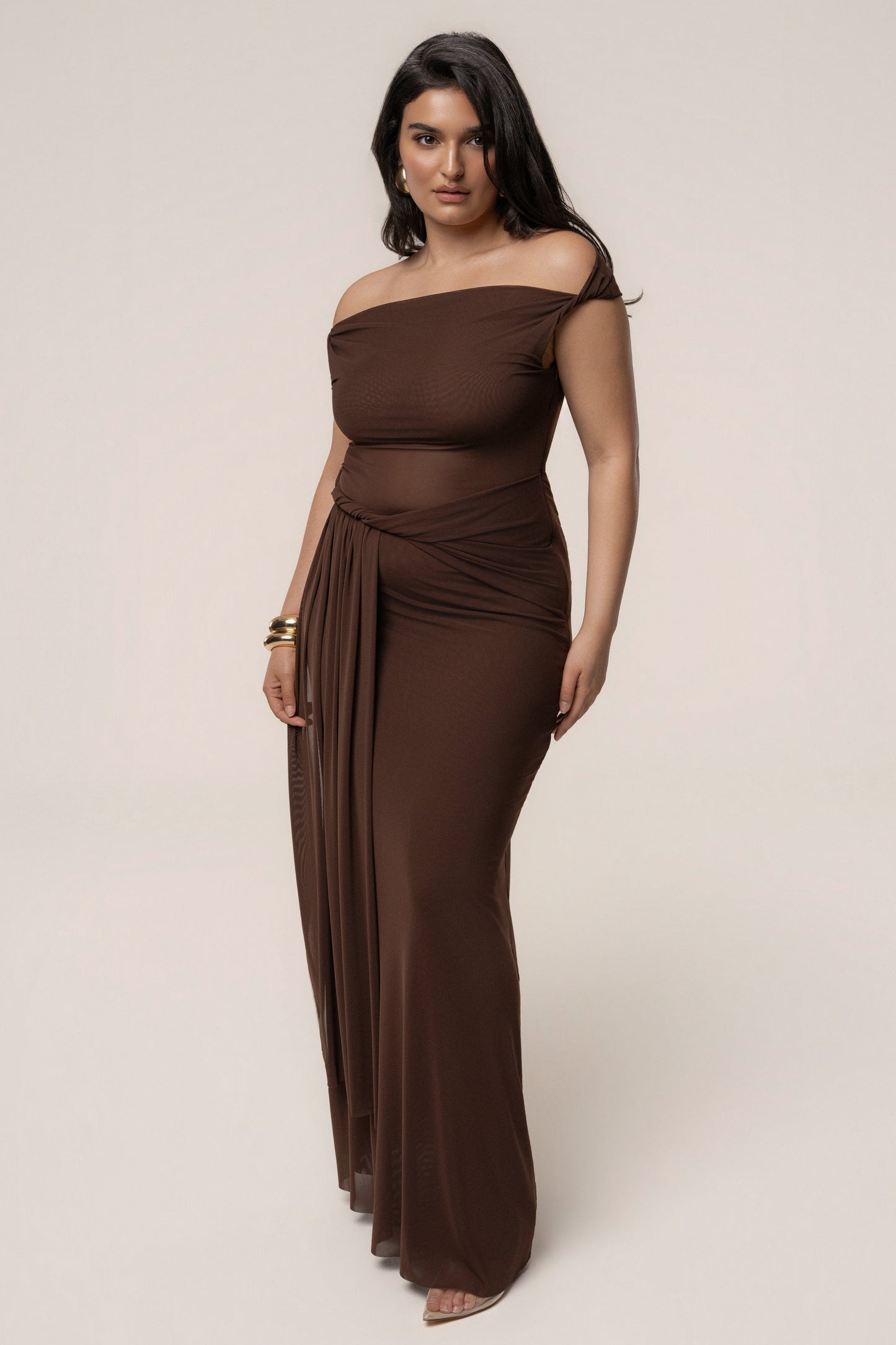 Brown Serenity Drape Gown JLUXLABEL