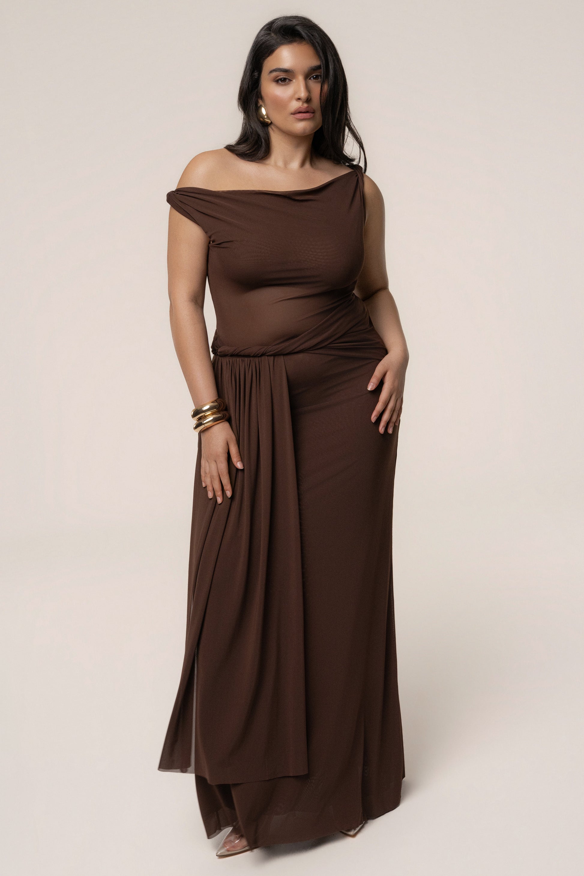Brown Serenity Drape Gown JLUXLABEL