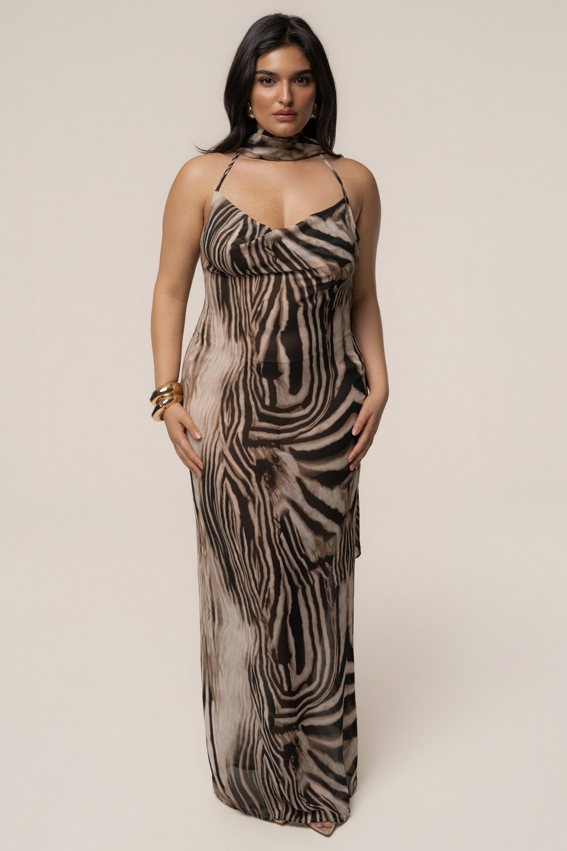 Brown Zebra Print Infinite Journey Maxi Dress JLUXLABEL