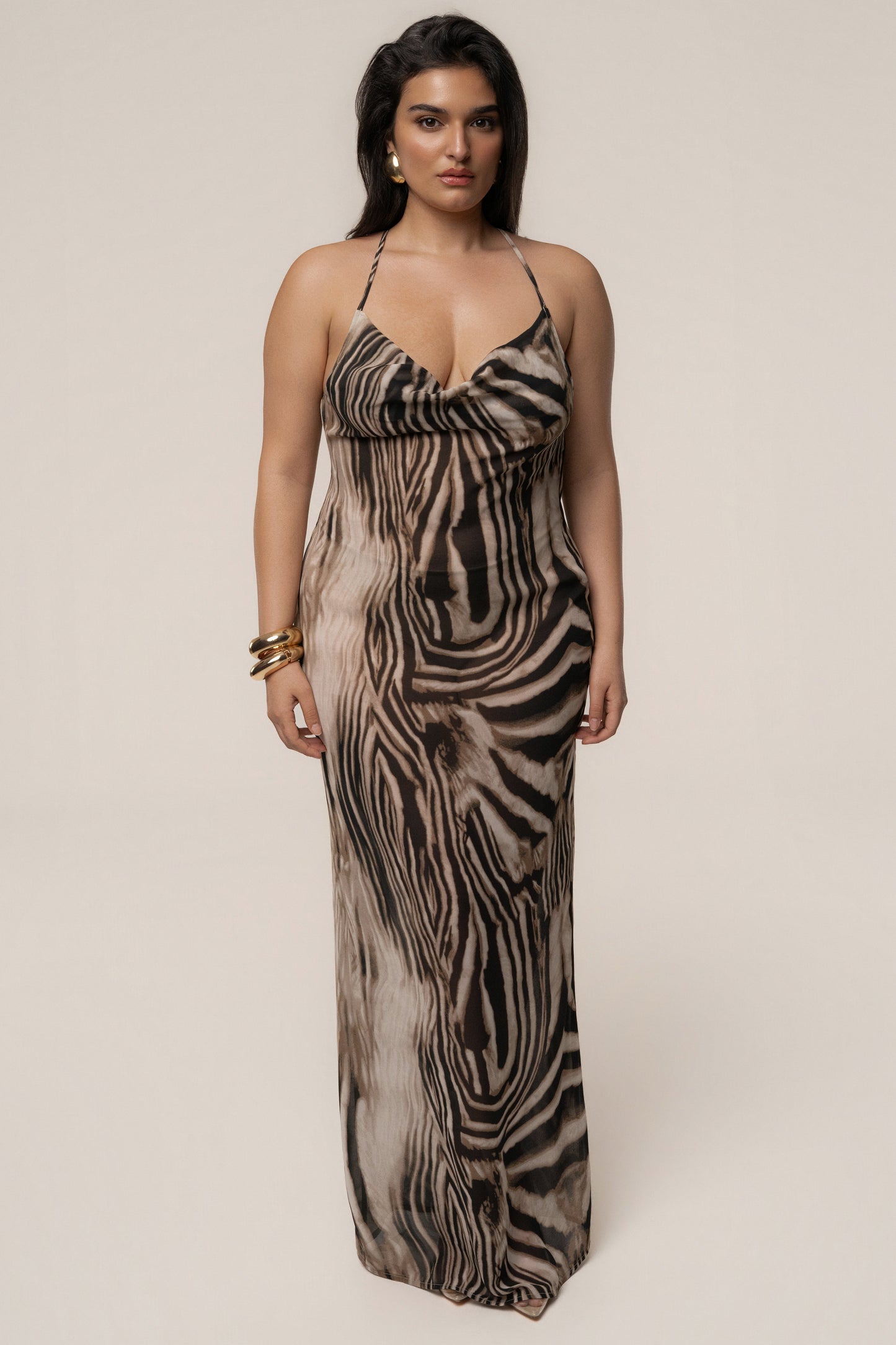 Brown Zebra Print Infinite Journey Maxi Dress JLUXLABEL