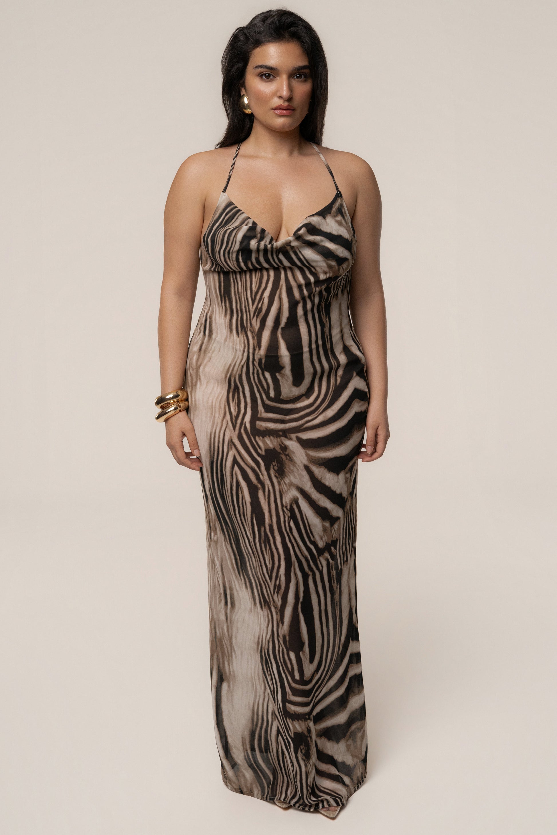 Brown Zebra Print Infinite Journey Maxi Dress JLUXLABEL