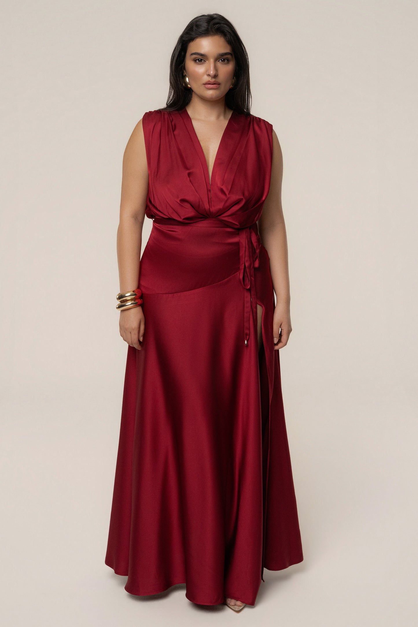 Red Amalia Satin Maxi Dress JLUXLABEL