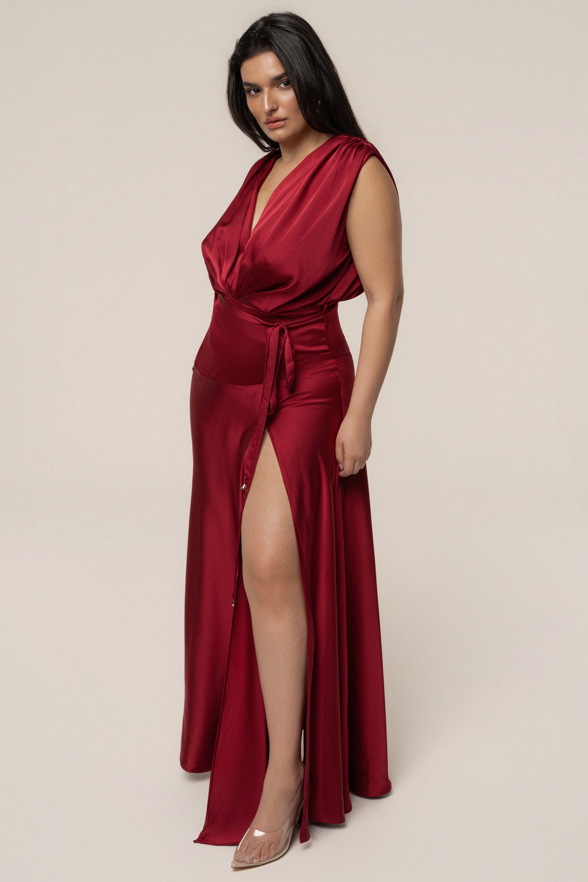 Red Amalia Satin Maxi Dress JLUXLABEL