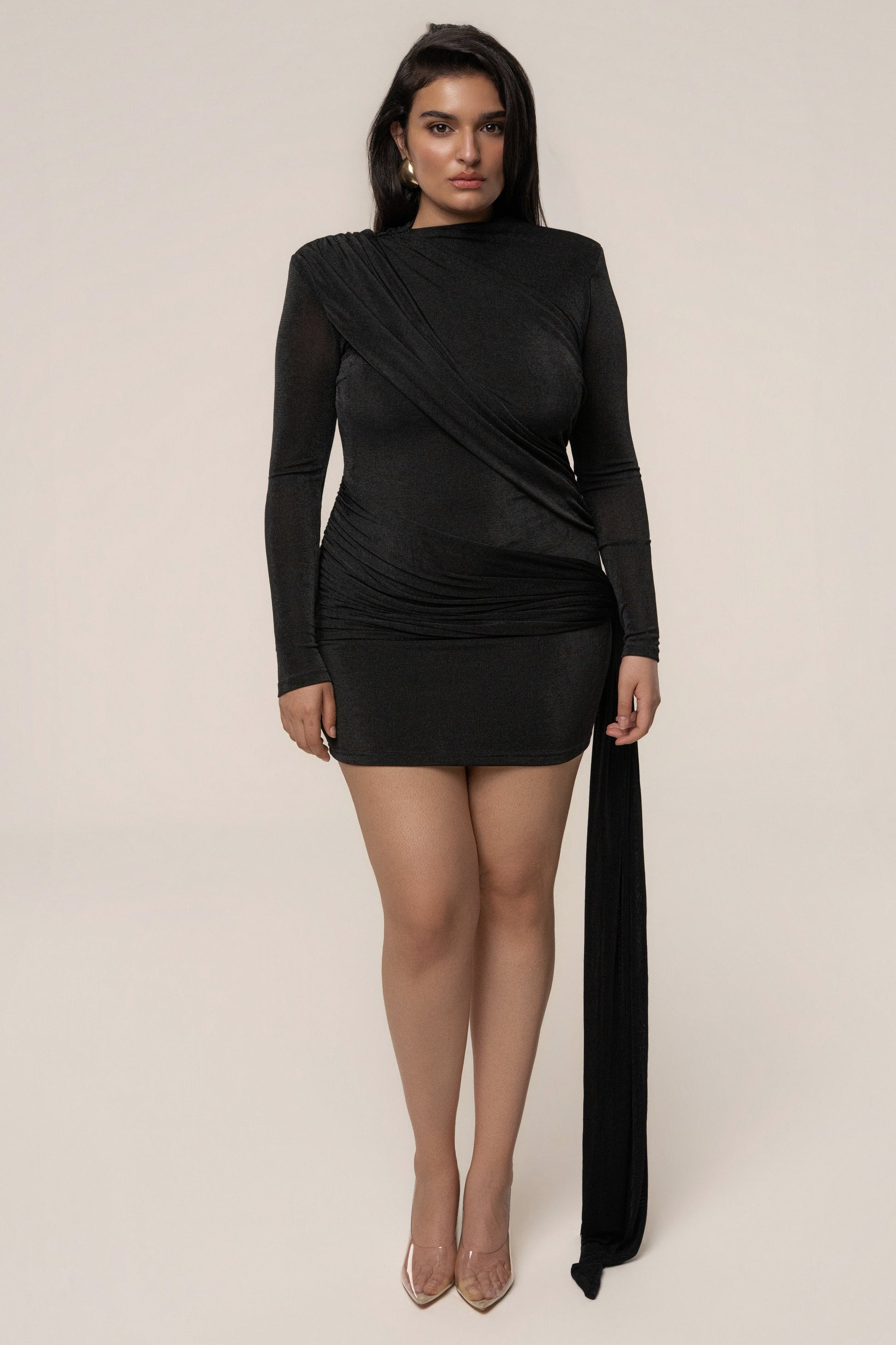 Black Moments Draped Mini Dress JLUXLABEL