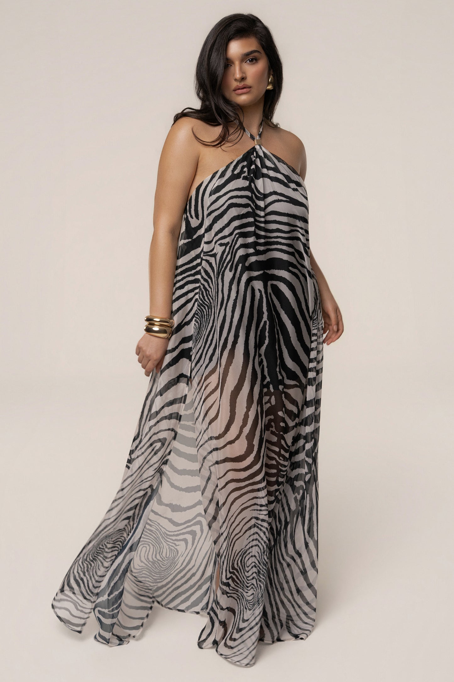 PRE-ORDER Zebra Print Jolene Halter Dress NEWFASHIONEDGE