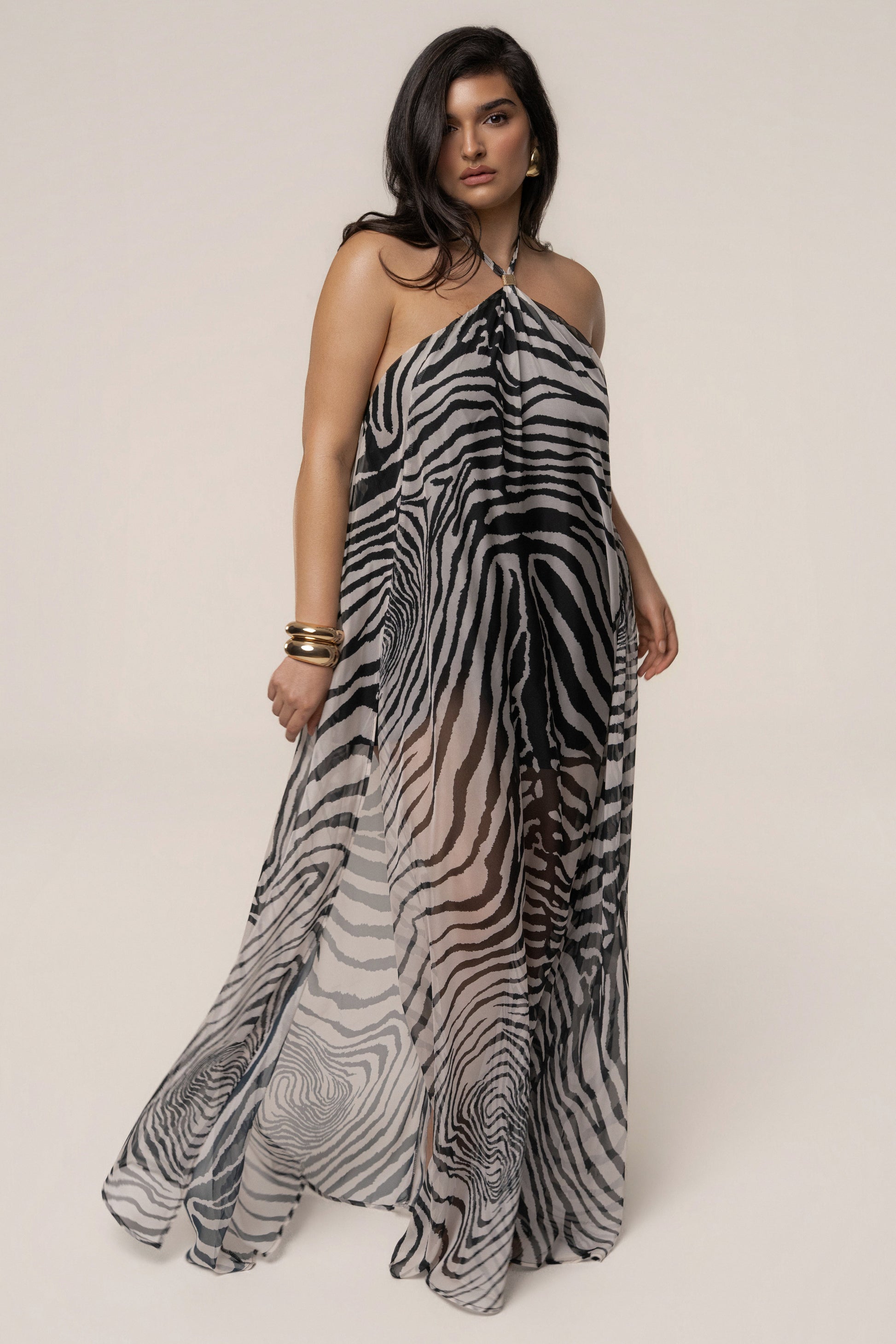 PRE-ORDER Zebra Print Jolene Halter Dress NEWFASHIONEDGE