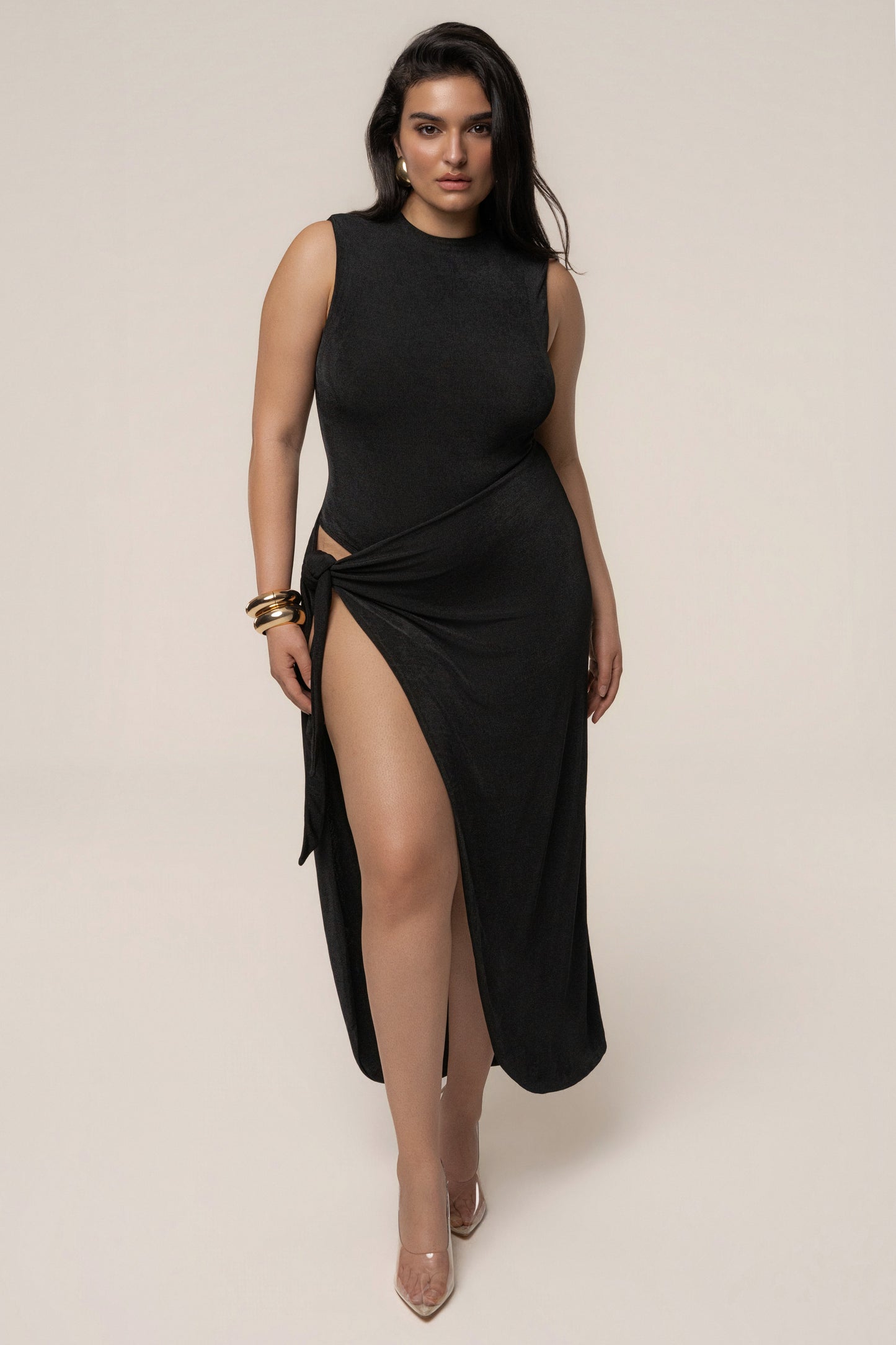 Black Aubree Midi Dress JLUXLABEL