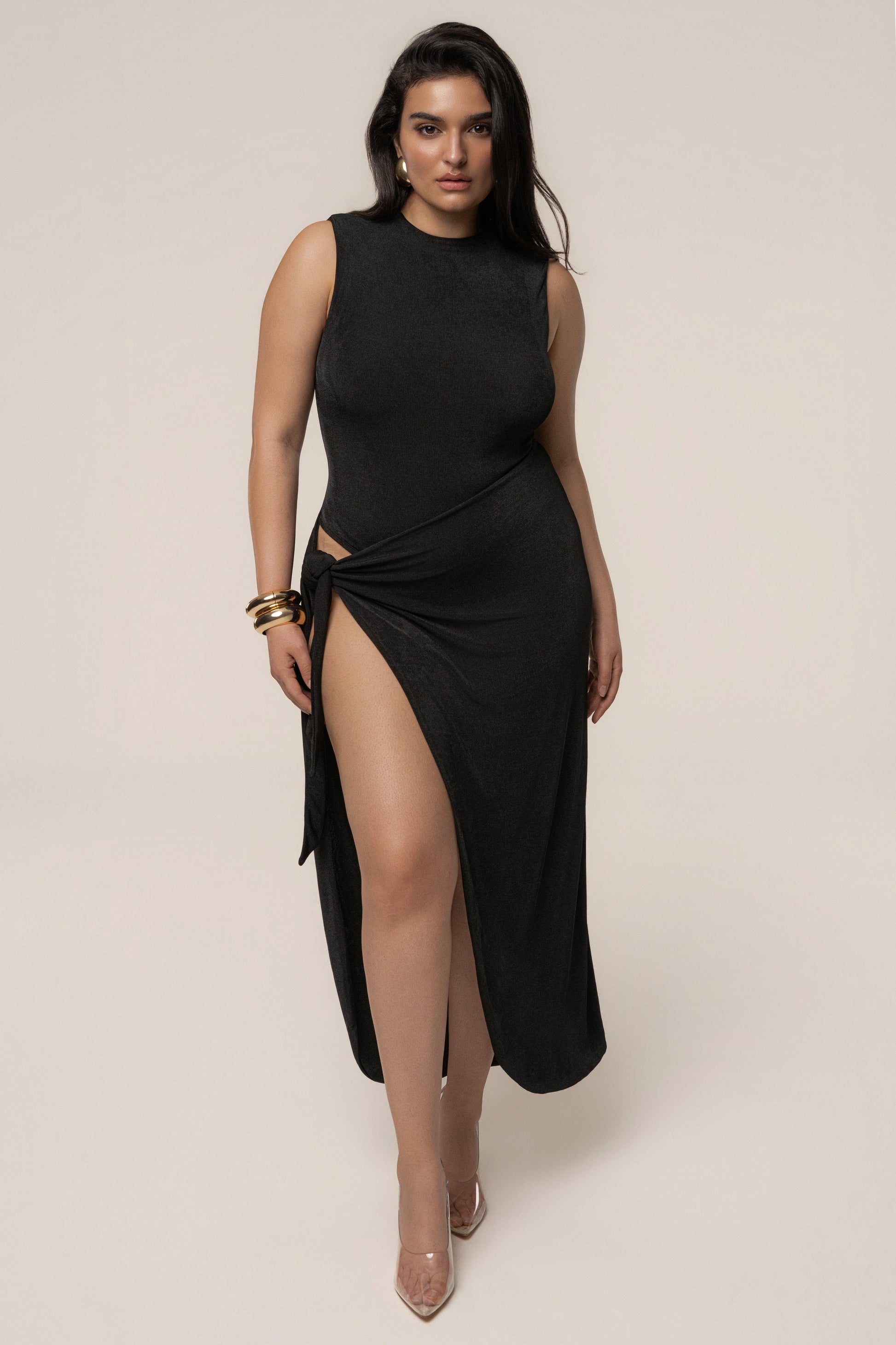 Black Aubree Midi Dress JLUXLABEL