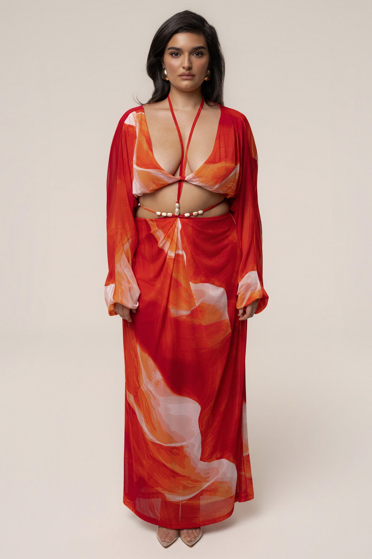 Sunset Red Selene Draped Top JLUXLABEL