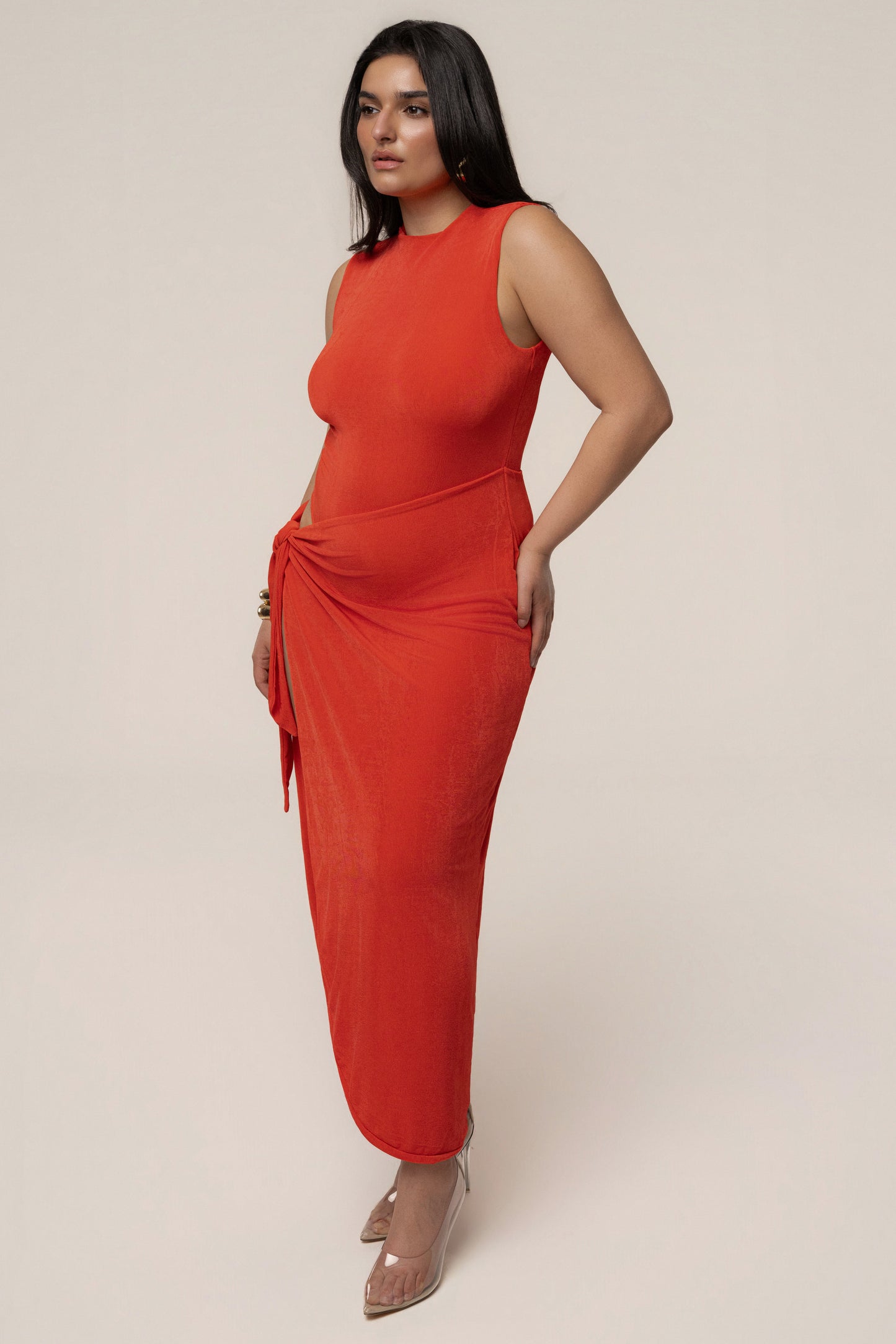Orange Aubree Midi Dress JLUXLABEL