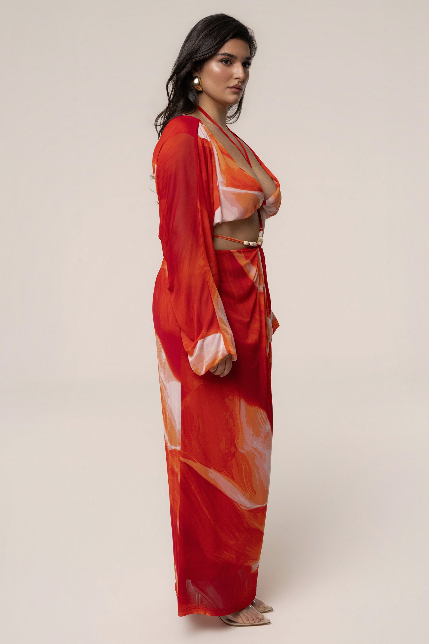 Sunset Red Selene Draped Top JLUXLABEL