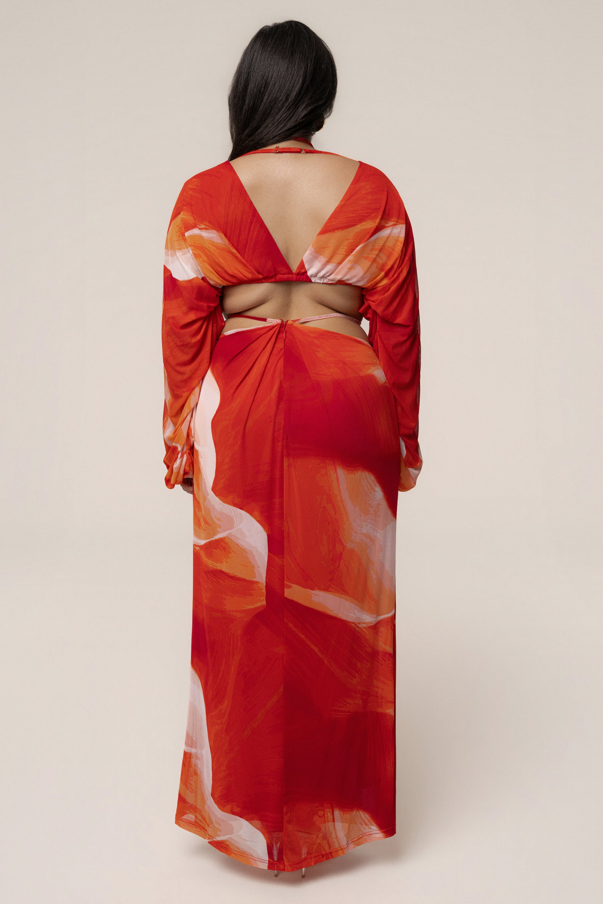 Sunset Red Hera Draped Maxi Skirt JLUXLABEL