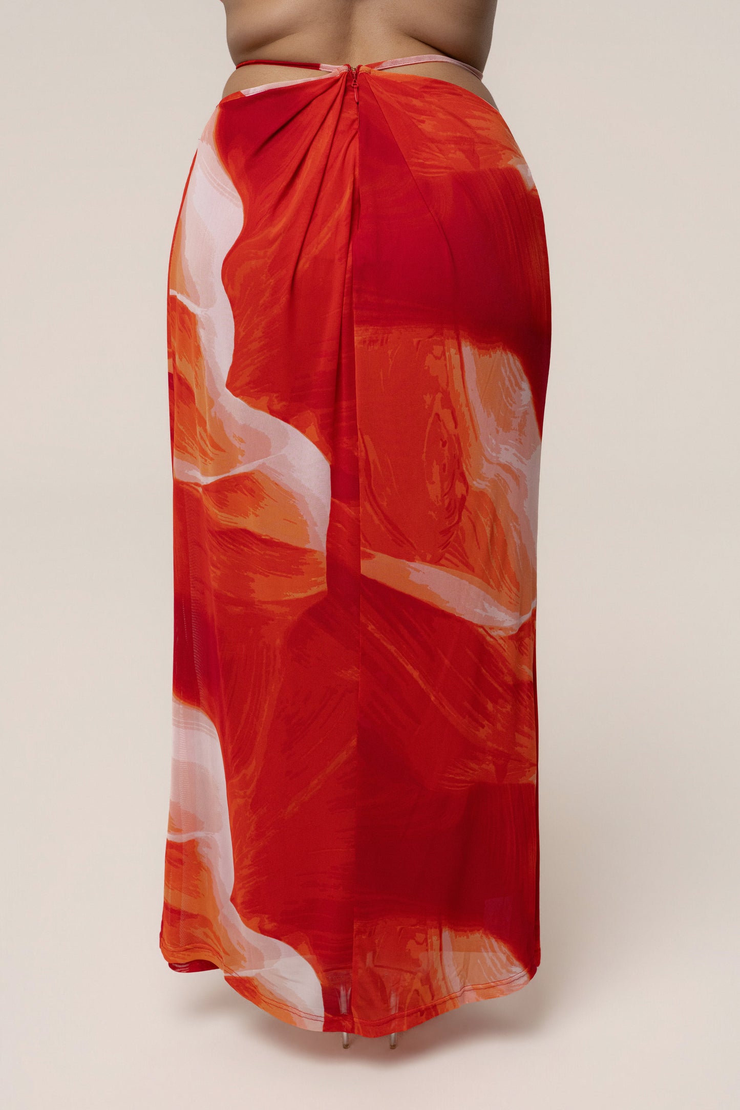Sunset Red Hera Draped Maxi Skirt JLUXLABEL