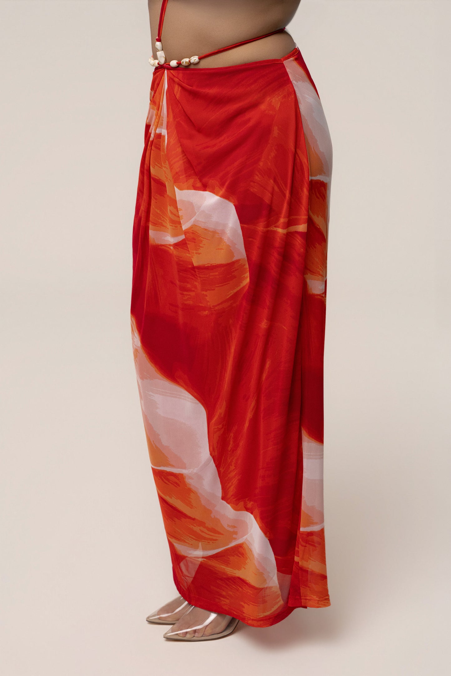 Sunset Red Hera Draped Maxi Skirt JLUXLABEL