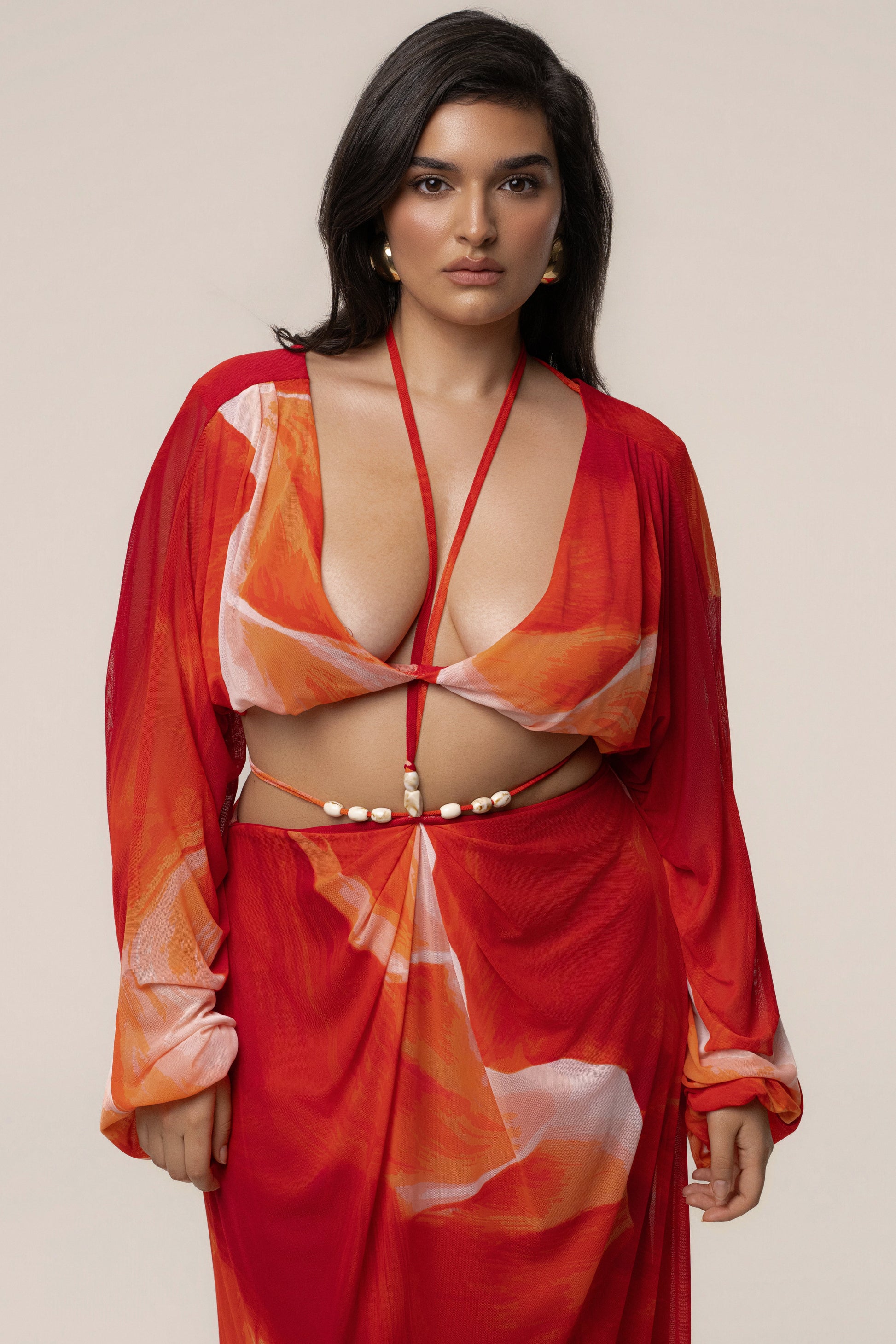 Sunset Red Hera Draped Maxi Skirt JLUXLABEL