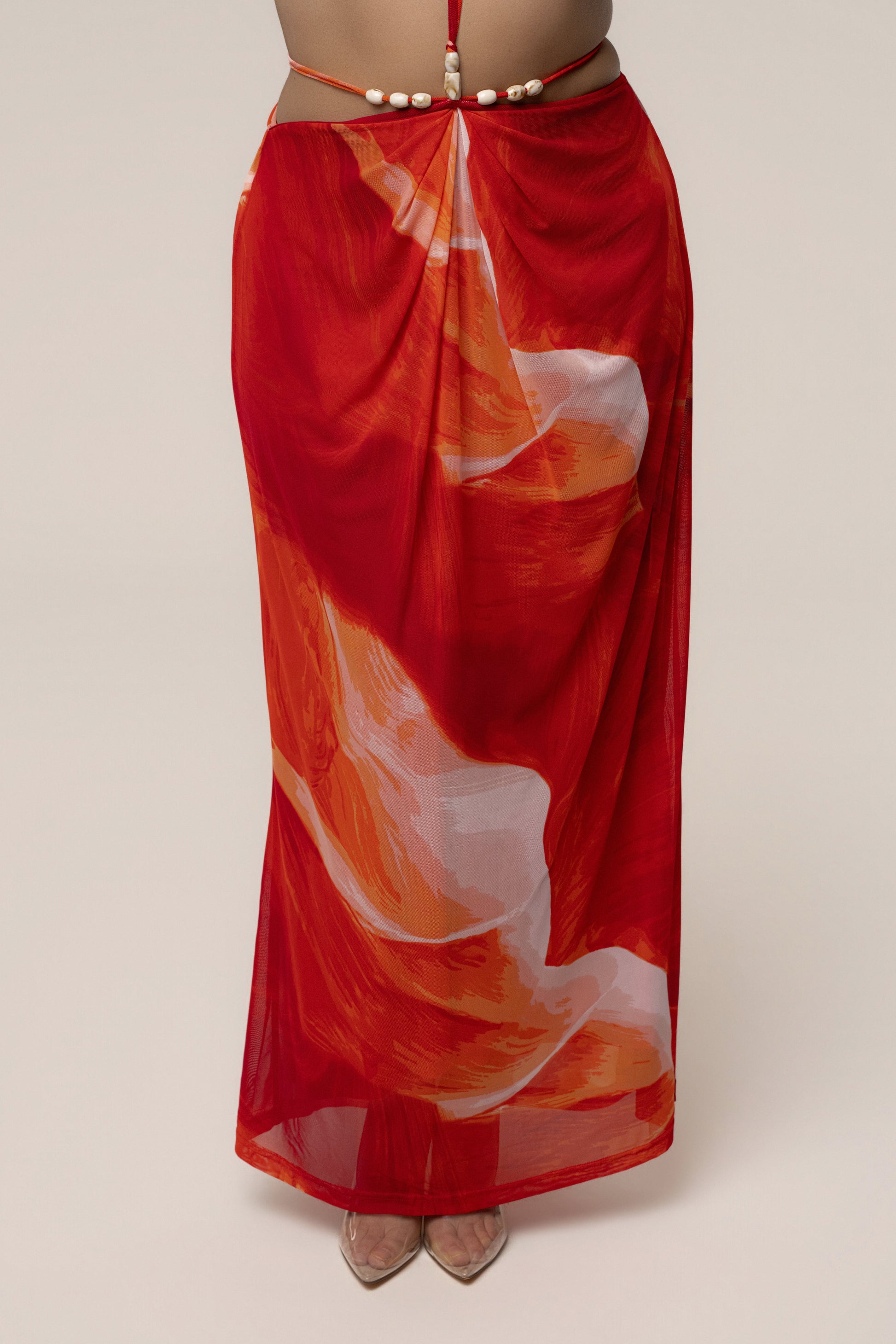 Sunset Red Hera Draped Maxi Skirt JLUXLABEL