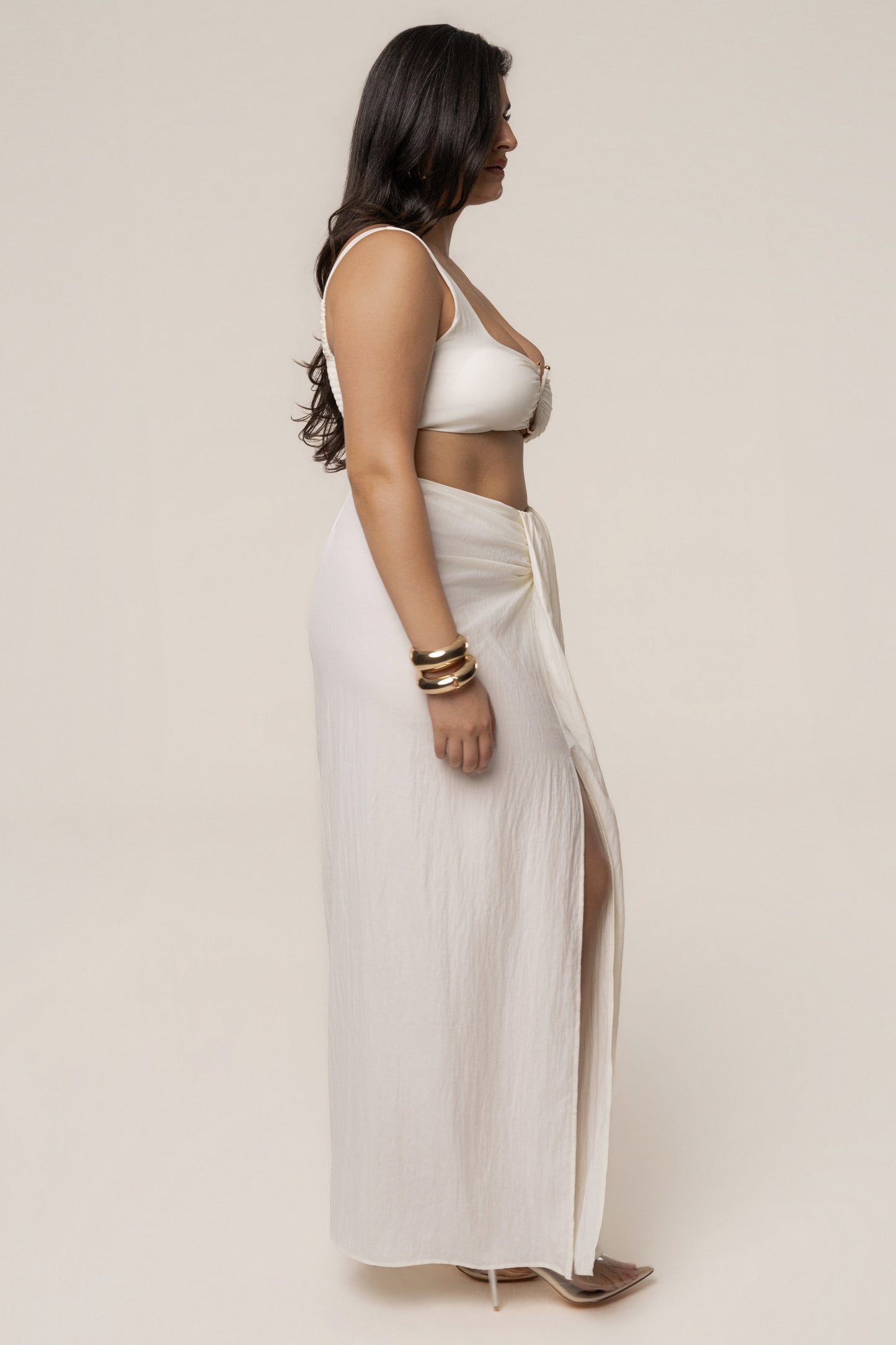 Ivory Flowing Elegance Maxi Skirt JLUXLABEL