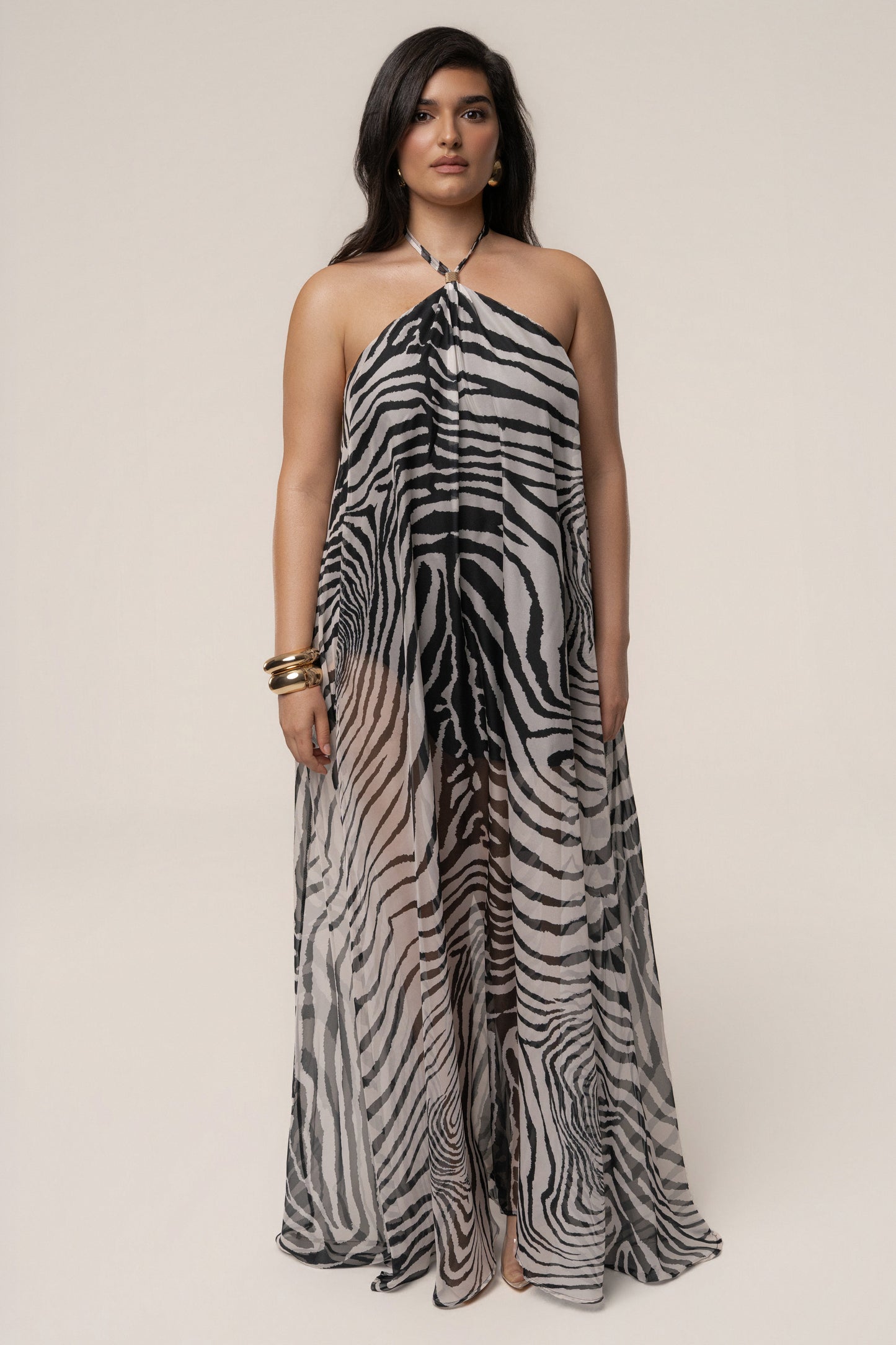 PRE-ORDER Zebra Print Jolene Halter Dress NEWFASHIONEDGE