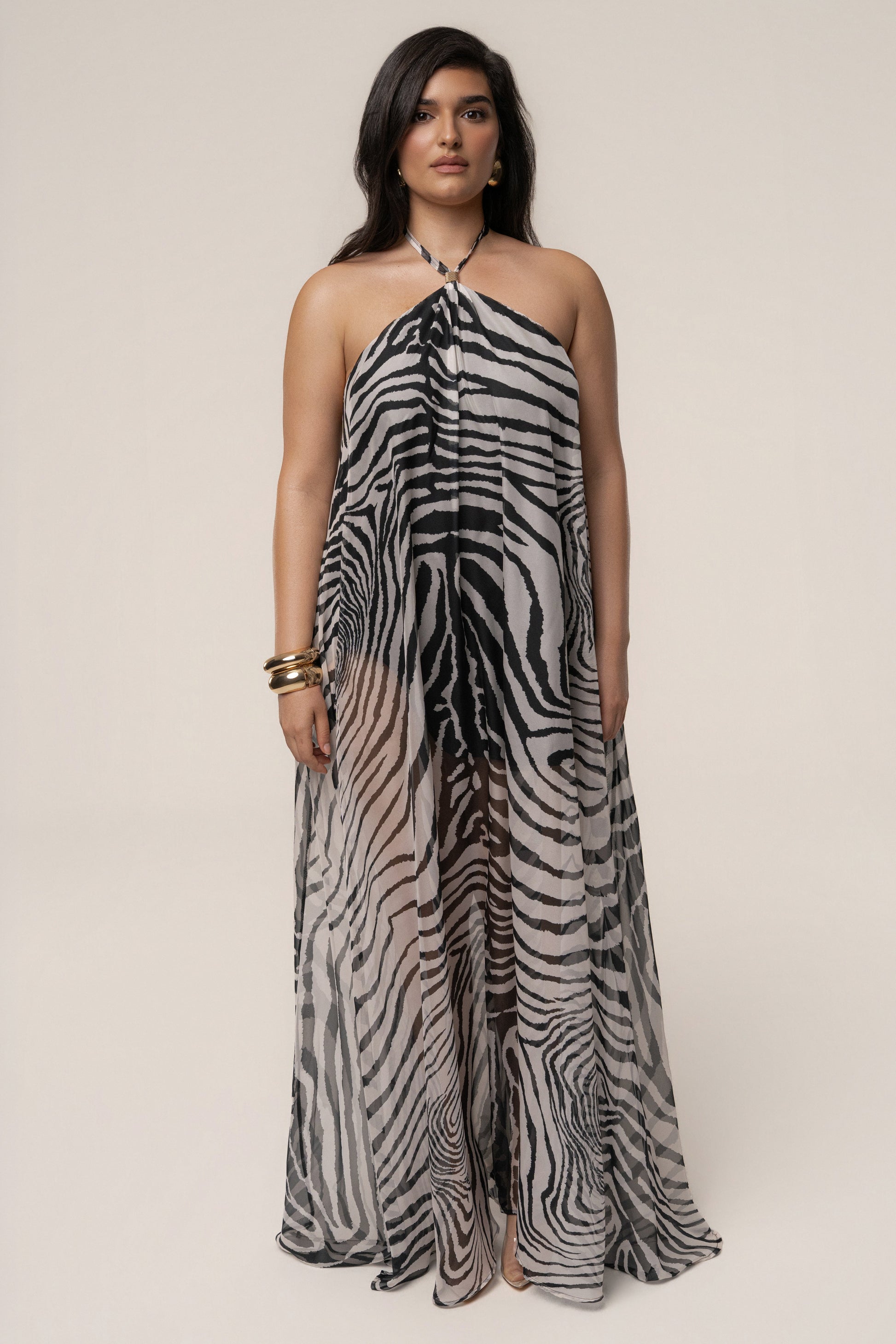 PRE-ORDER Zebra Print Jolene Halter Dress NEWFASHIONEDGE