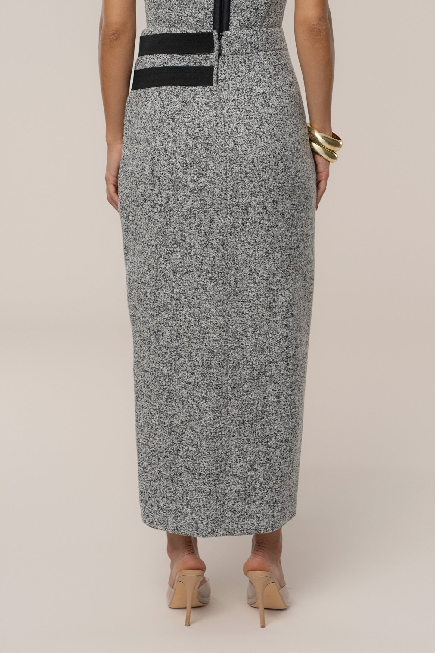 Lt. Grey Gisele Tweed Slit Skirt JLUXLABEL