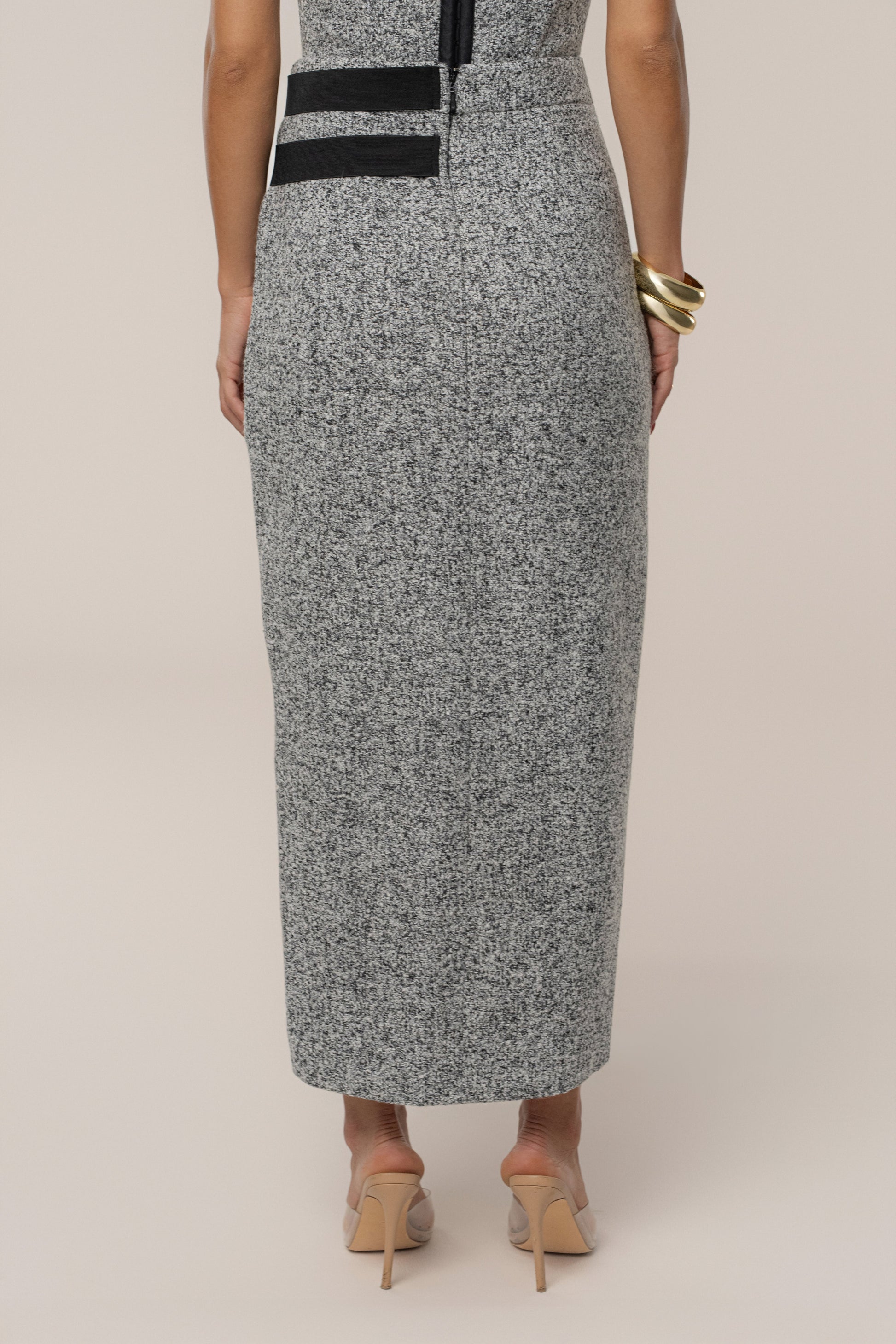Lt. Grey Gisele Tweed Slit Skirt JLUXLABEL