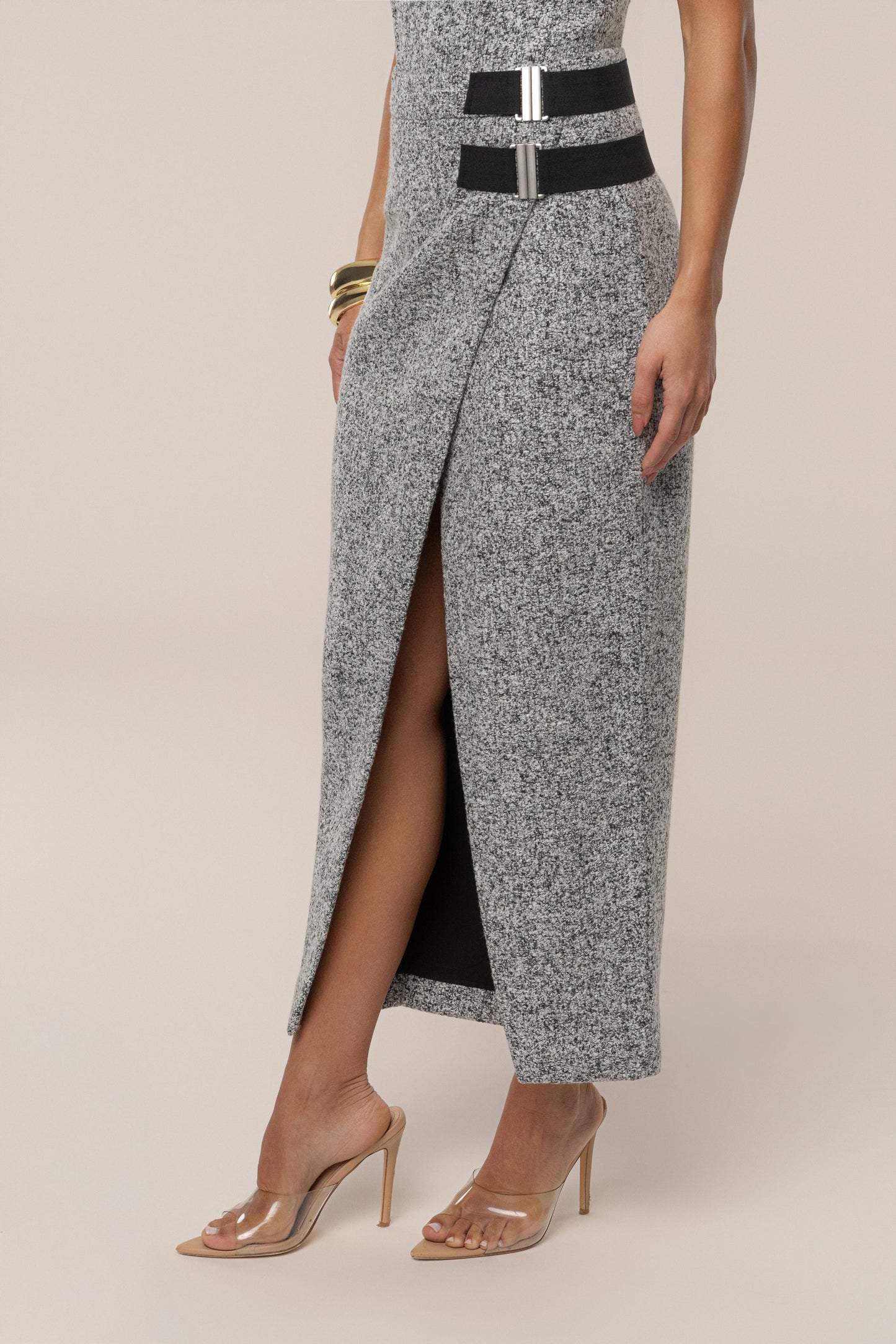 Lt. Grey Gisele Tweed Slit Skirt JLUXLABEL