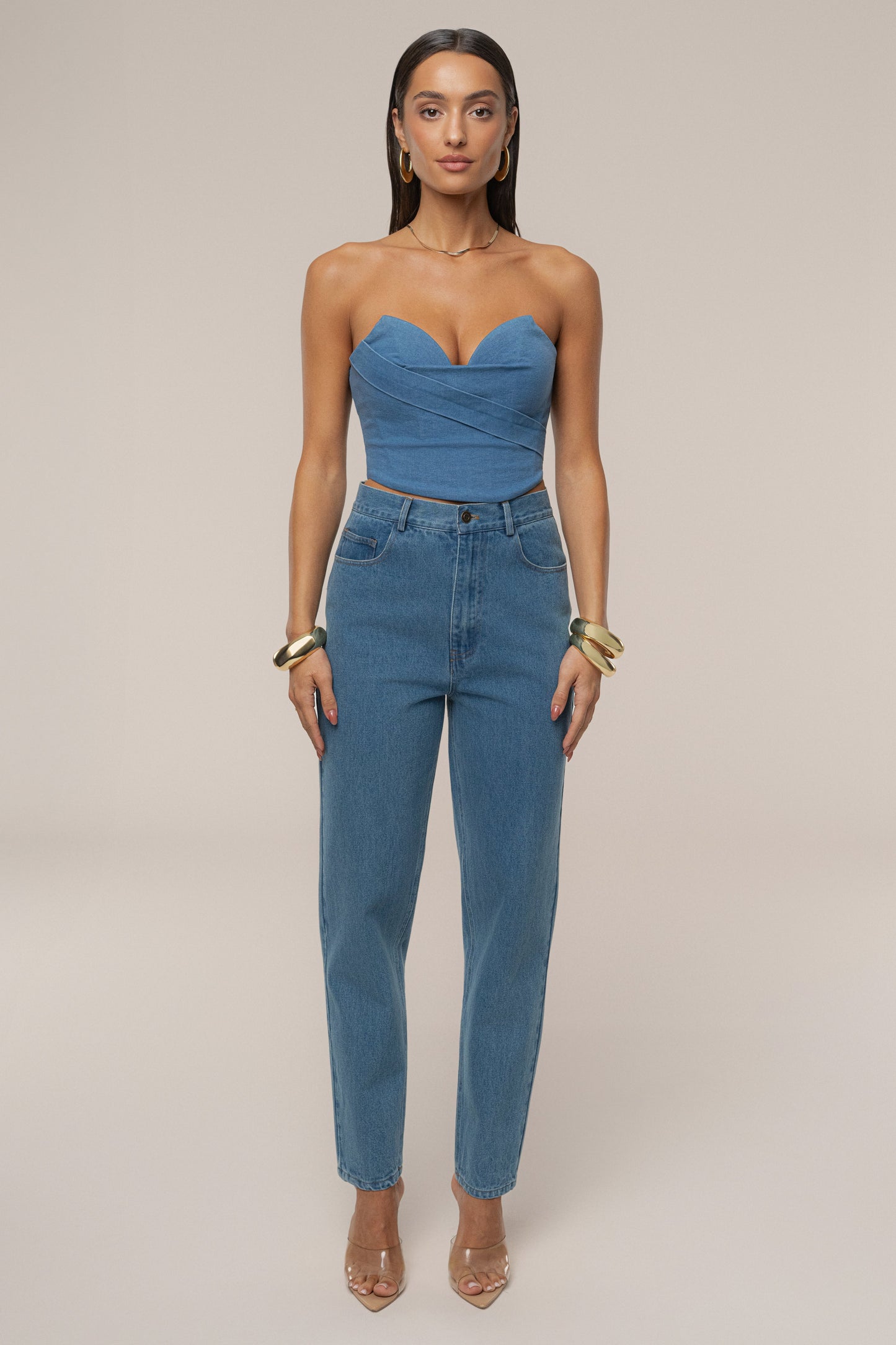 Medium Wash Teyana Denim Bustier JLUXLABEL