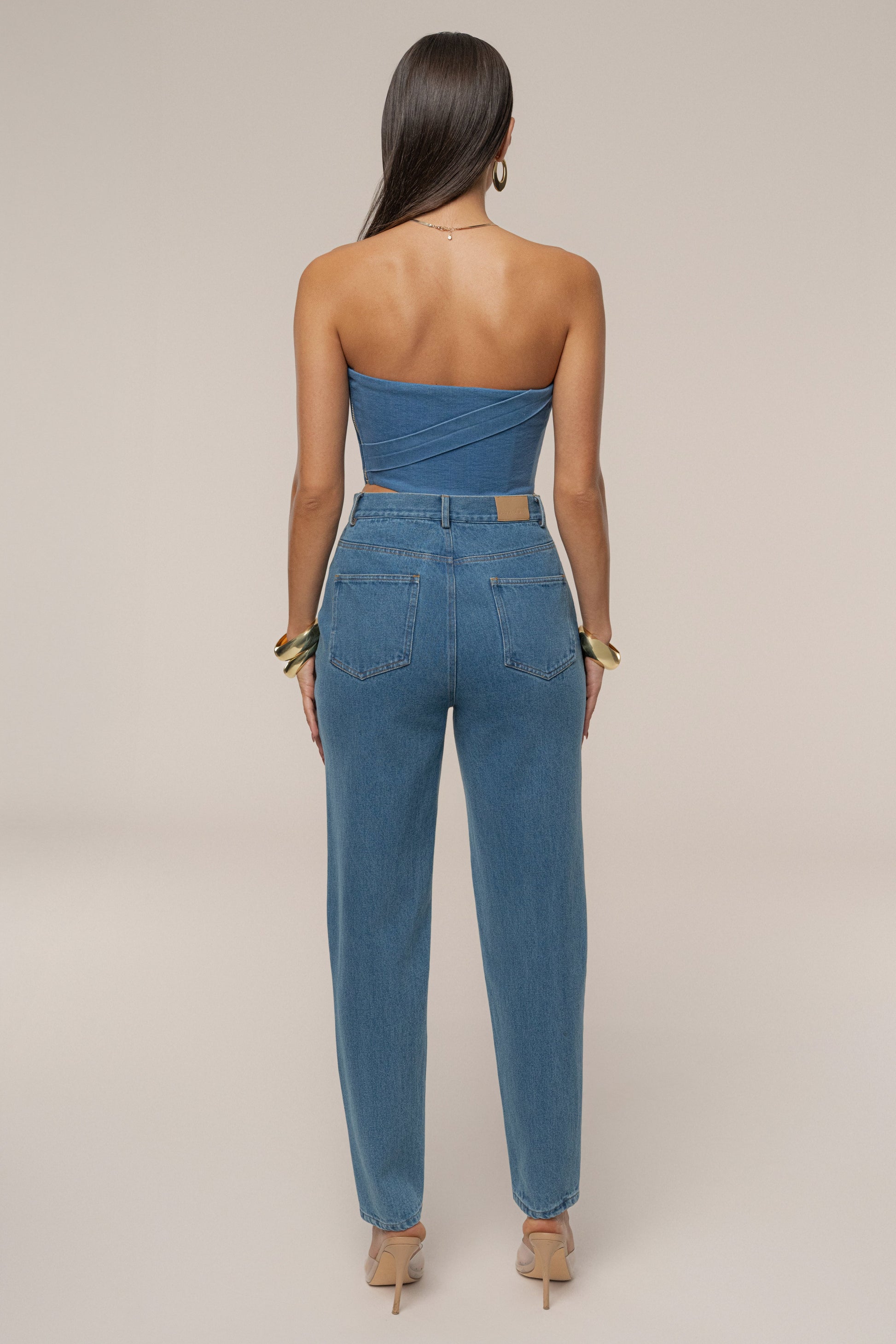 Medium Wash Teyana Denim Bustier JLUXLABEL
