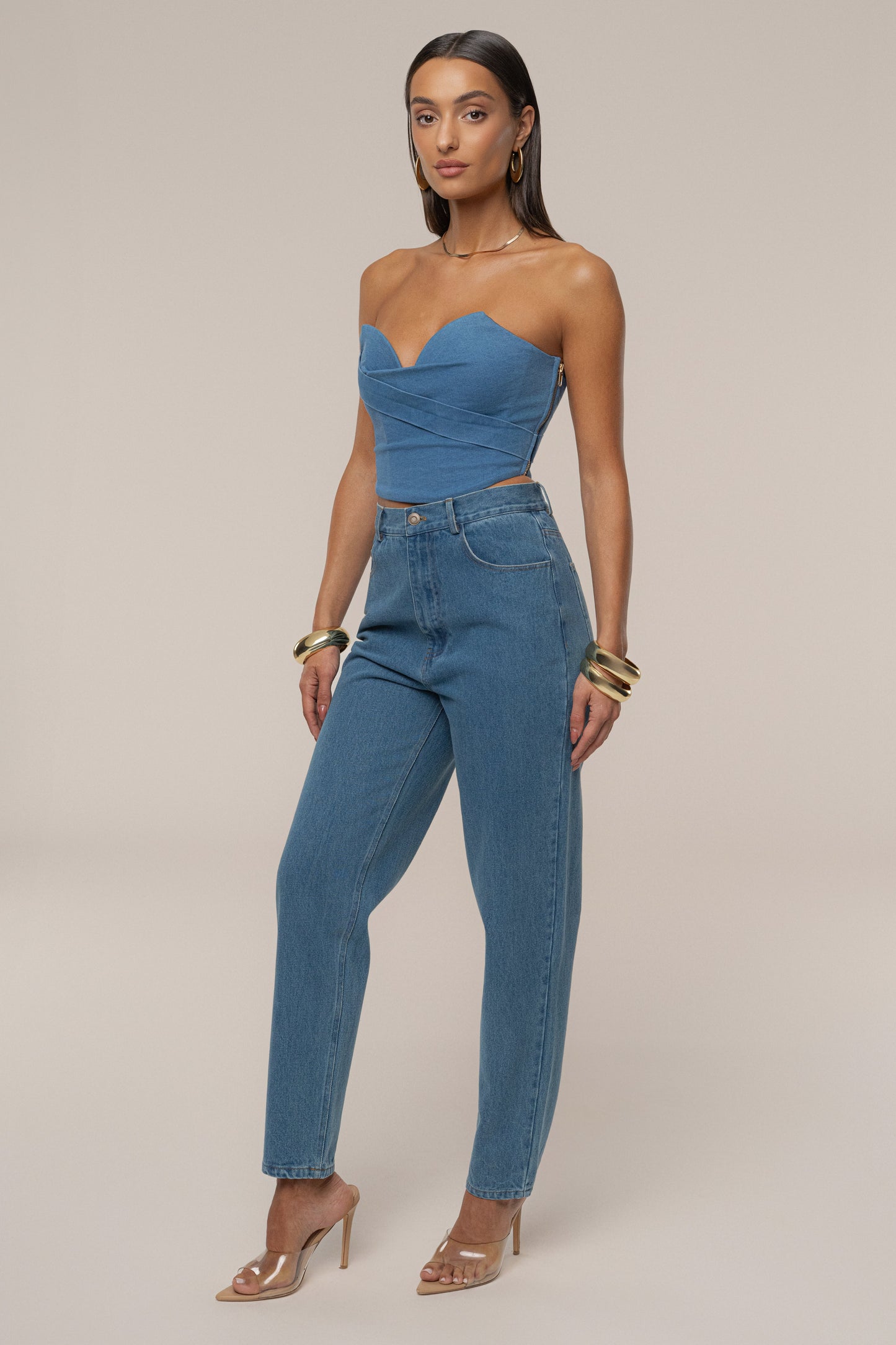 Medium Wash Teyana Denim Bustier JLUXLABEL