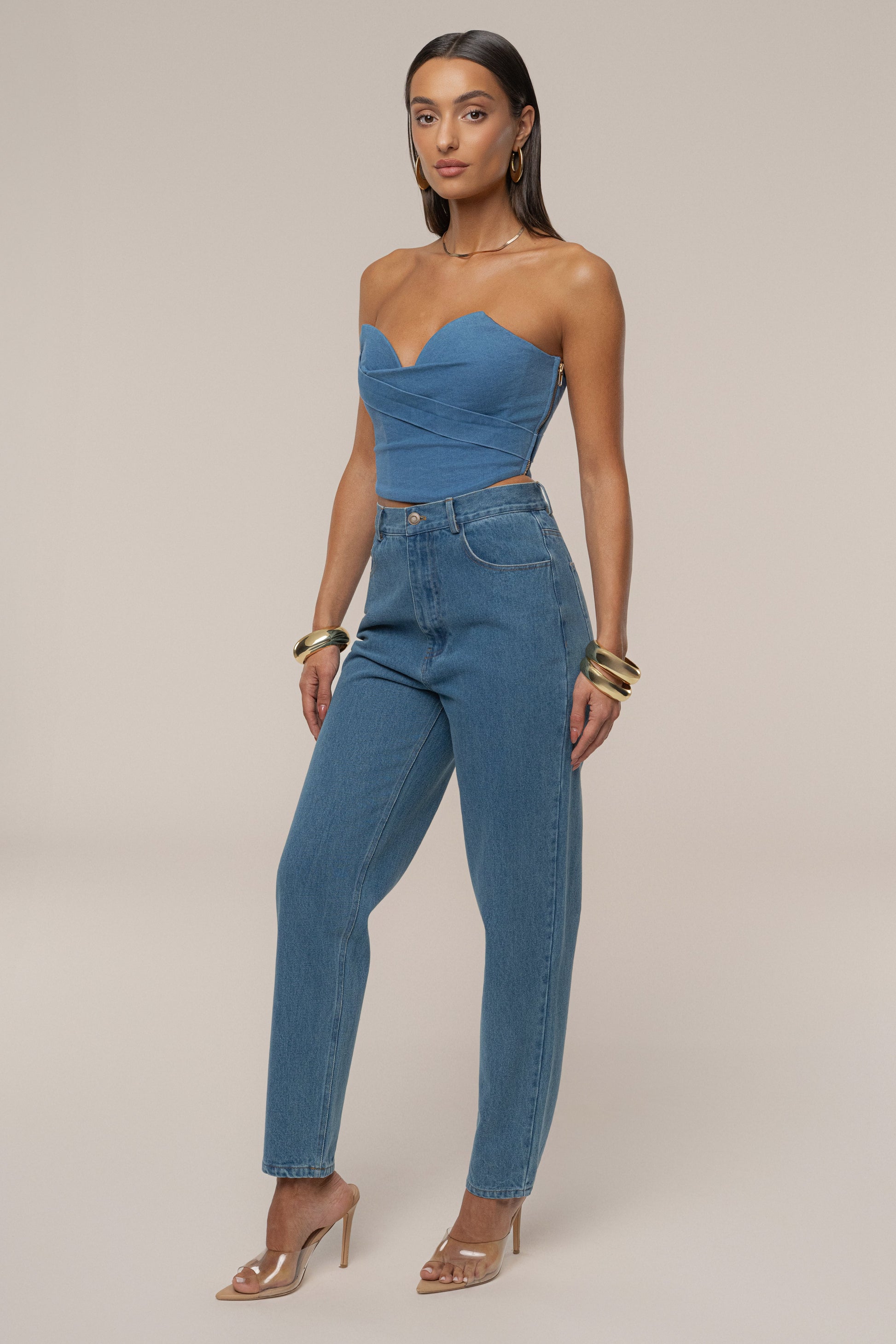 Medium Wash Teyana Denim Bustier JLUXLABEL