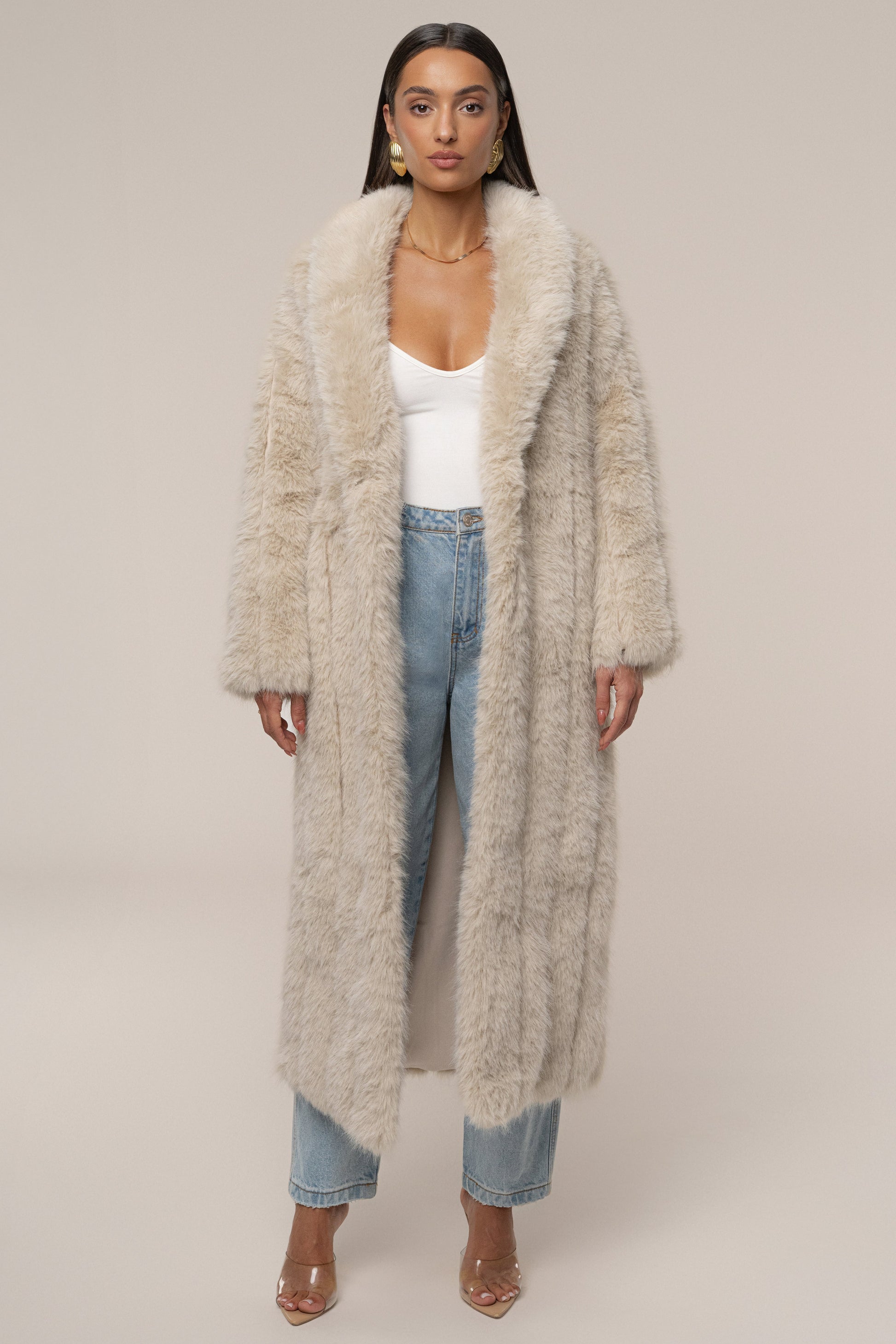 Beige Manhattan Faux Fur Coat NEWFASHIONEDGE
